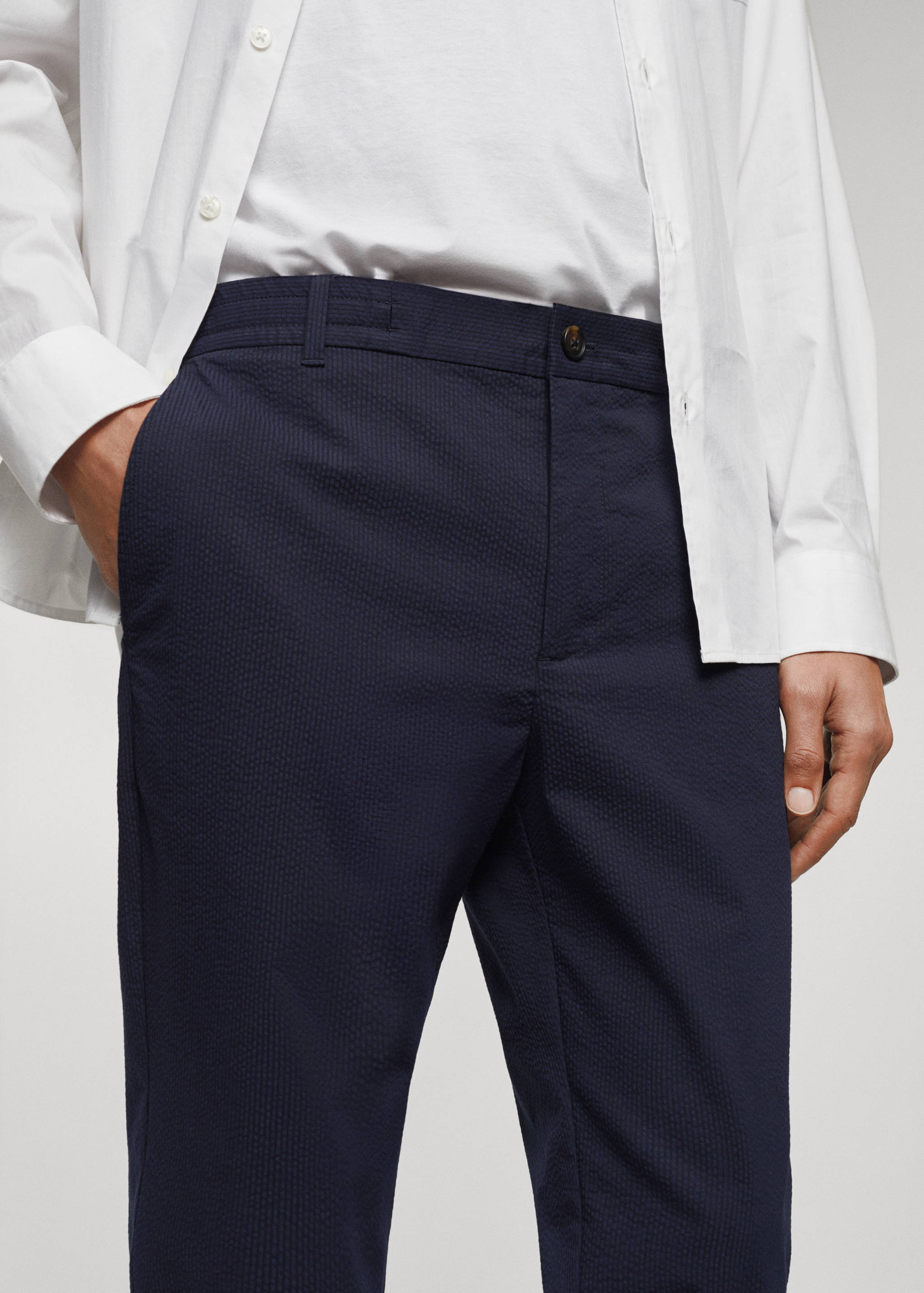 Cotton seersucker trousers with drawstring - Details of the article 1