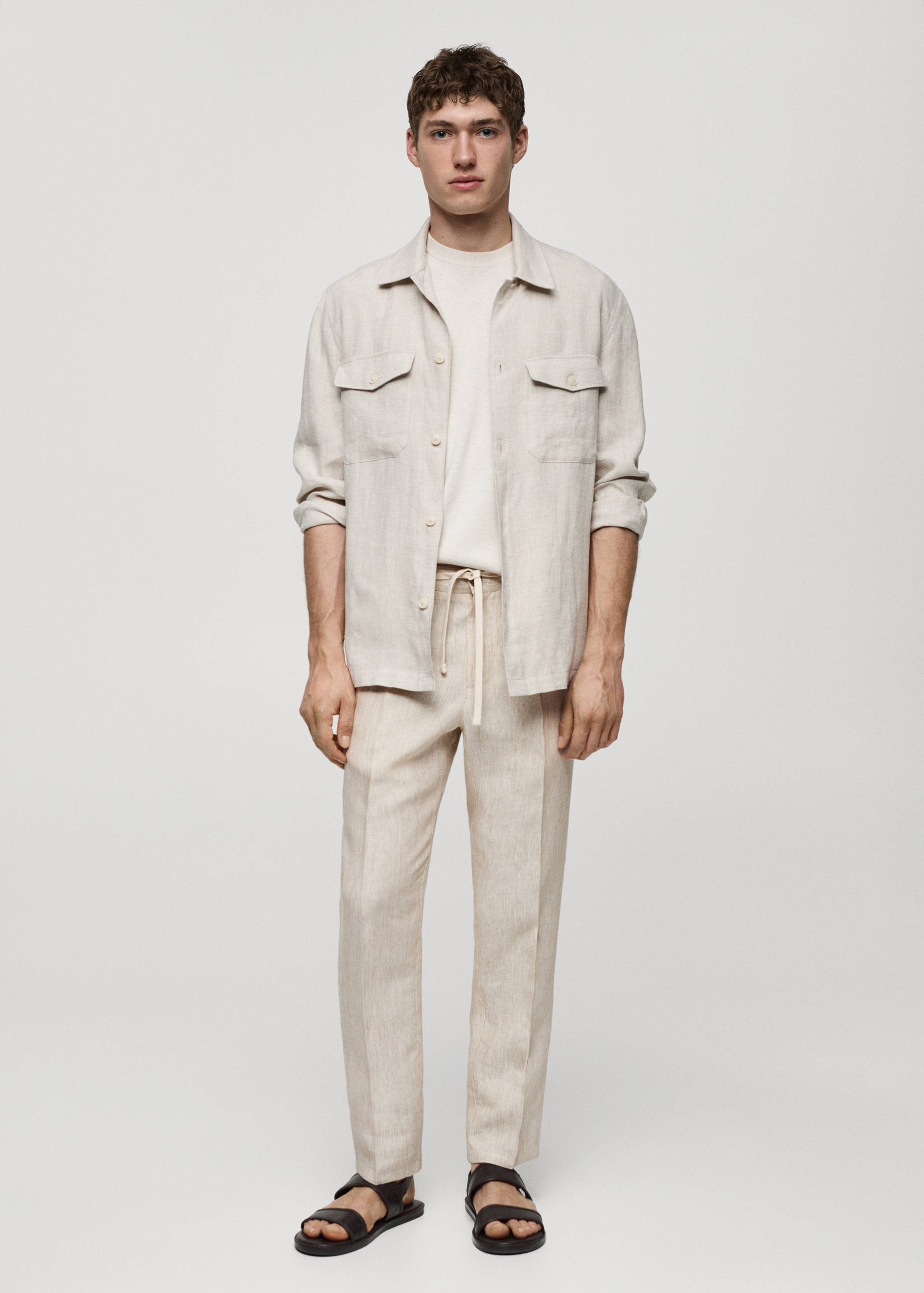 100% linen slim-fit striped pants - General plane