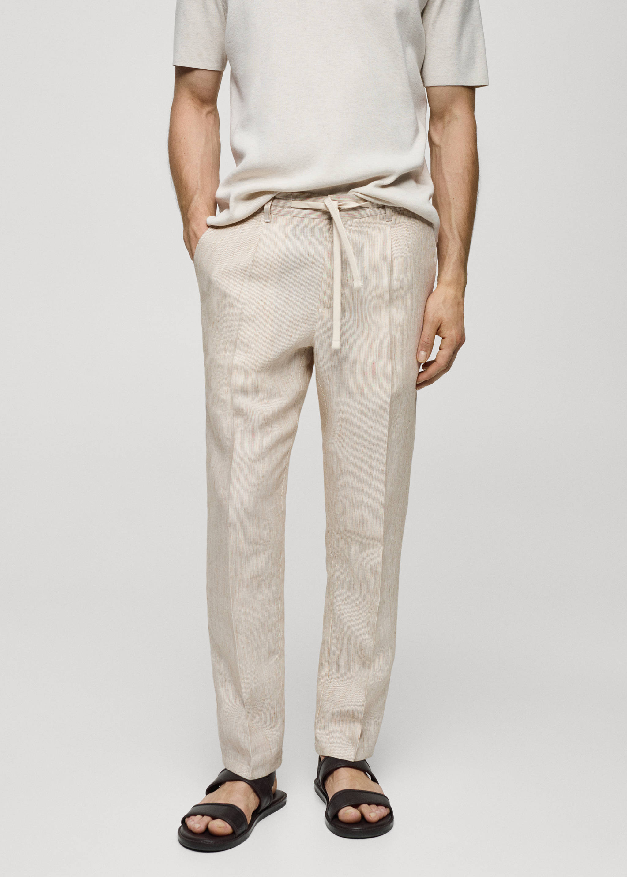 100% linen slim-fit striped pants - Medium plane