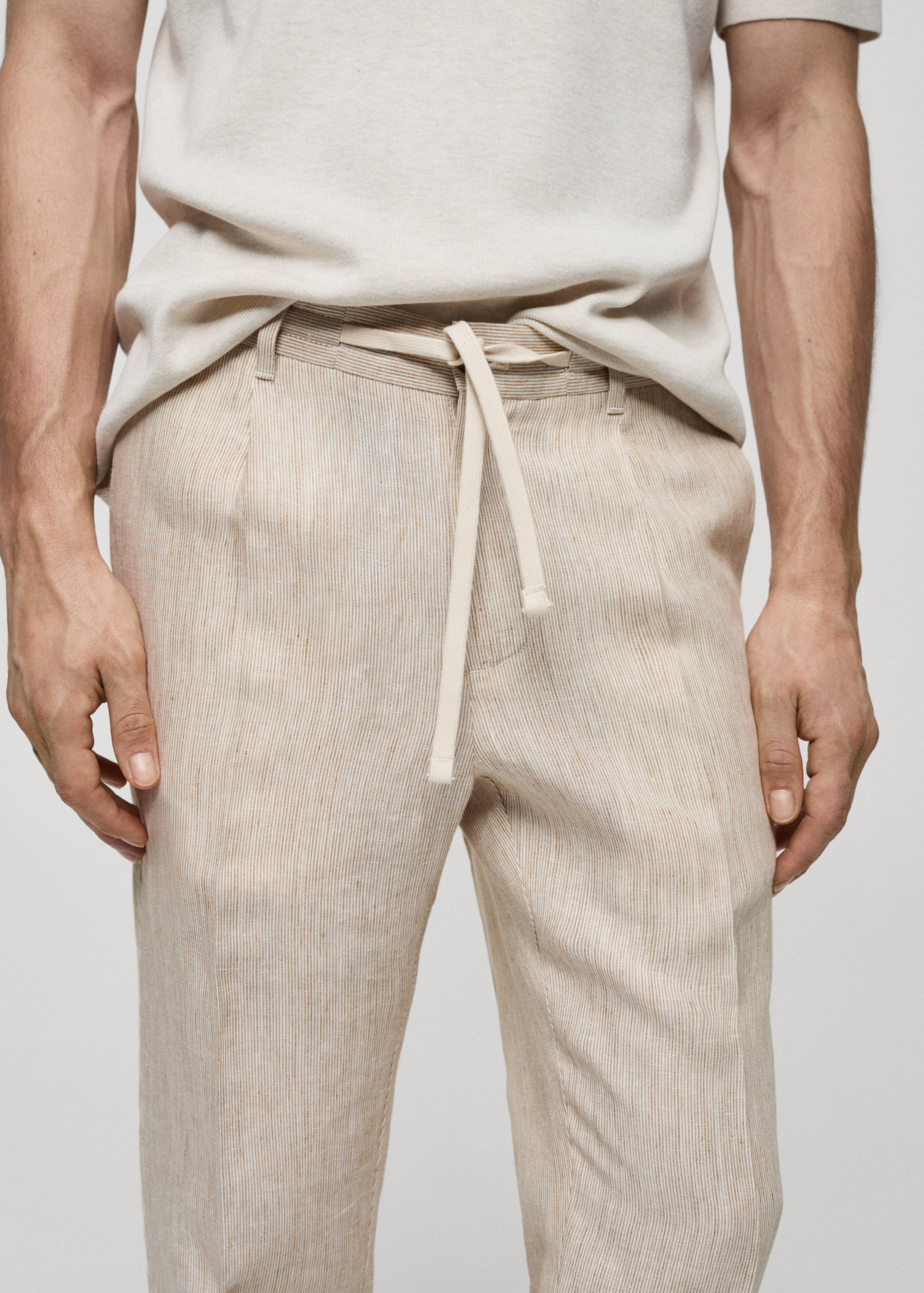100% linen slim-fit striped pants - Details of the article 1