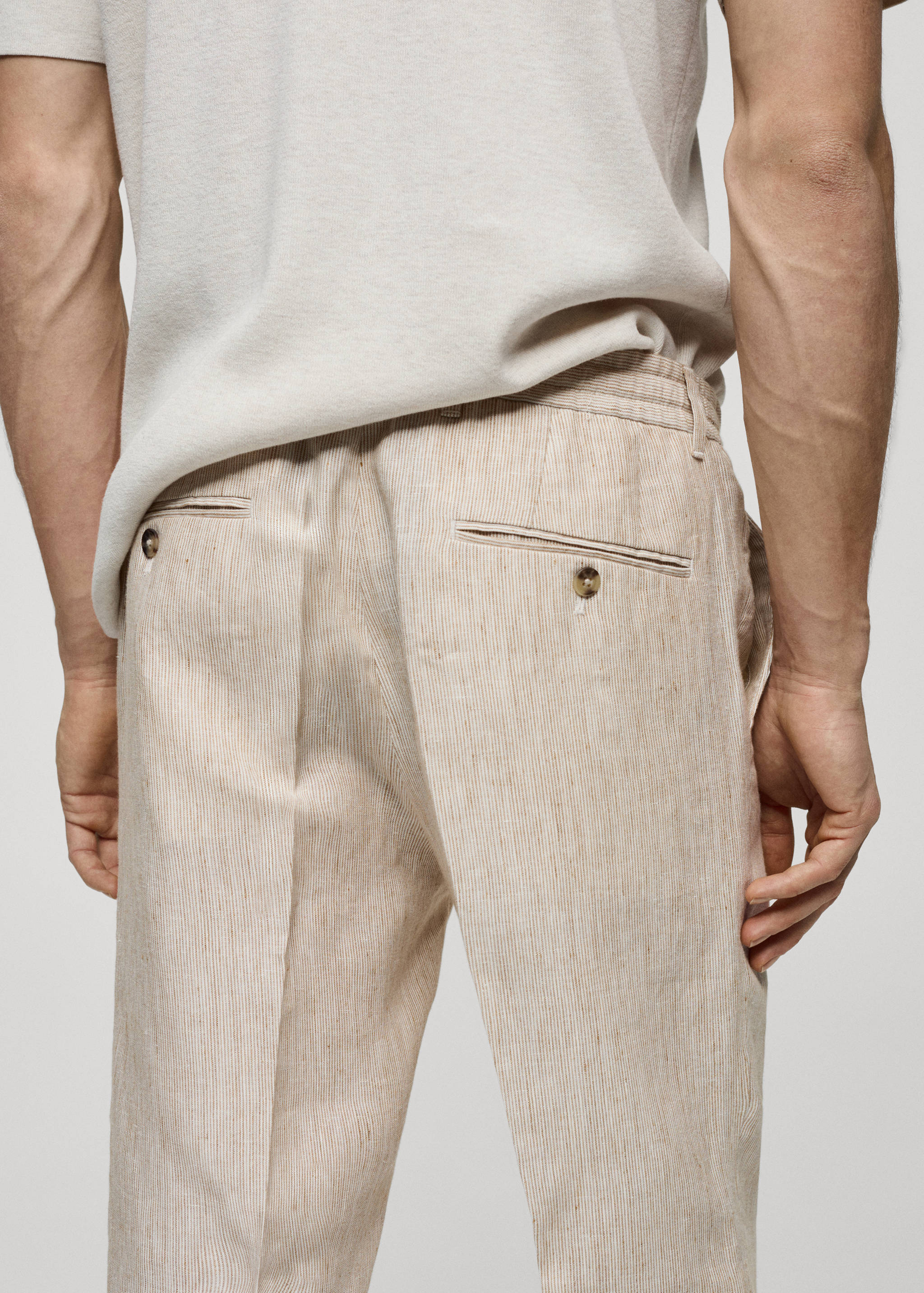 100% linen slim-fit striped pants - Details of the article 4