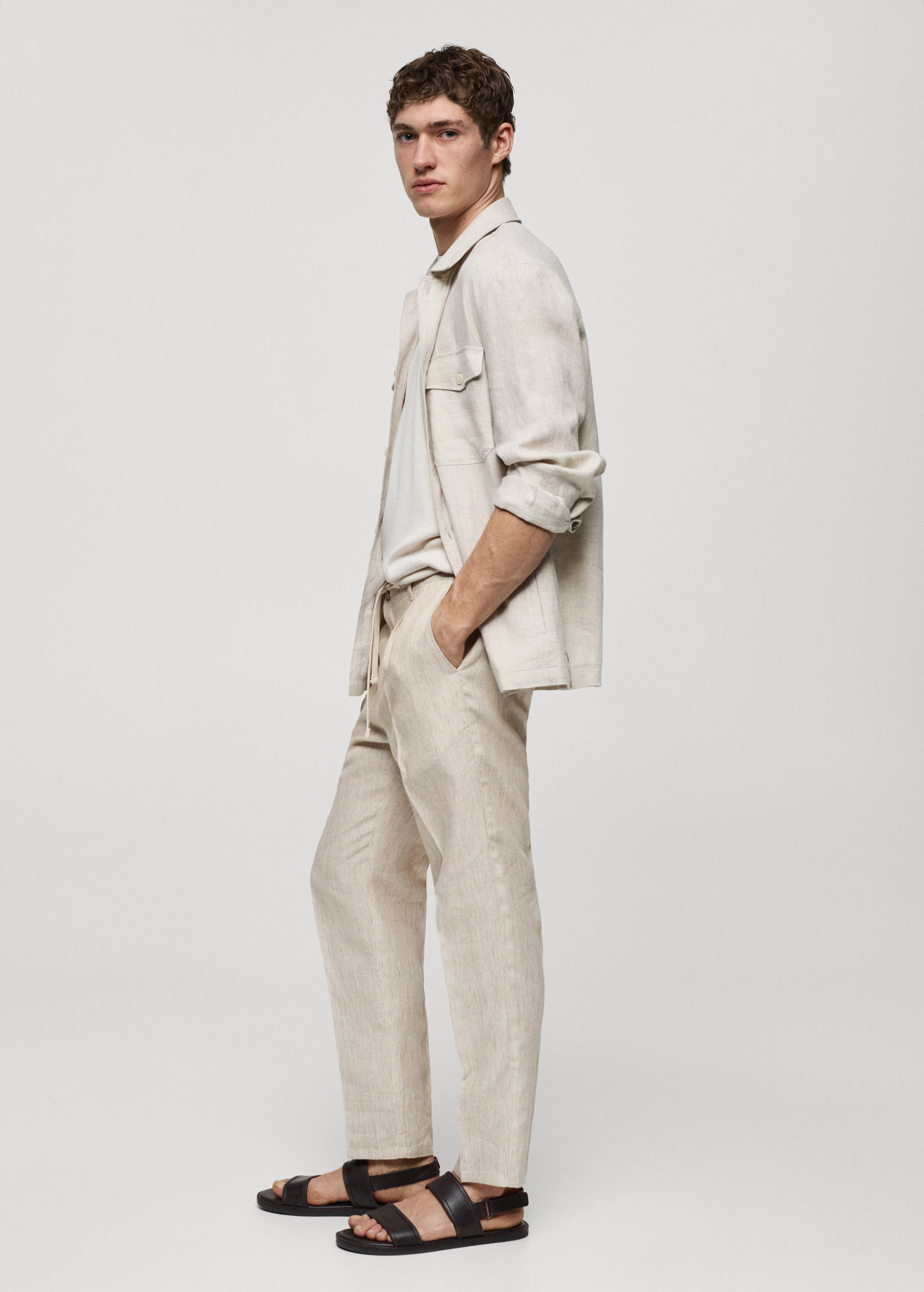 100% linen slim-fit striped pants - Details of the article 2
