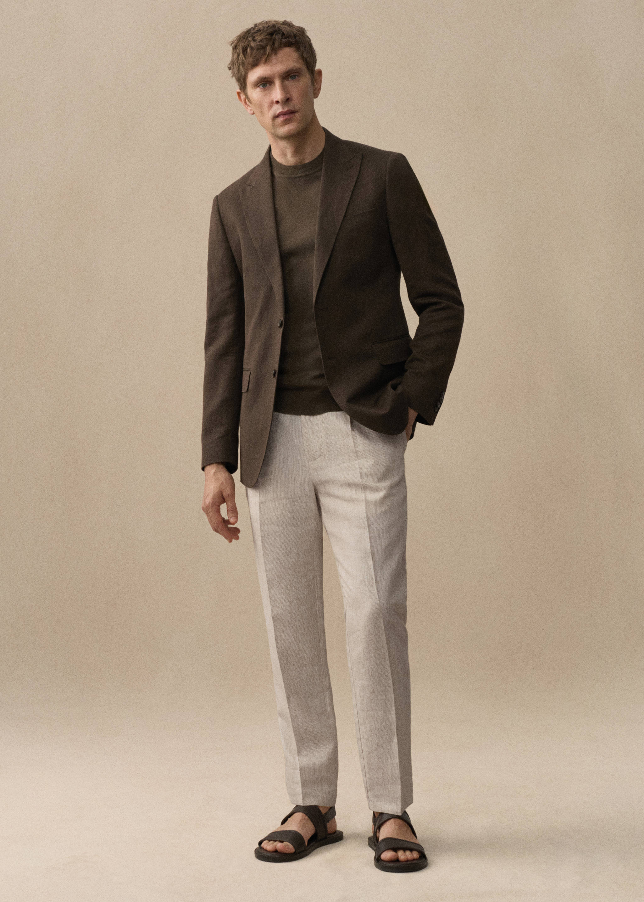 100% linen slim-fit striped pants - Details of the article 5