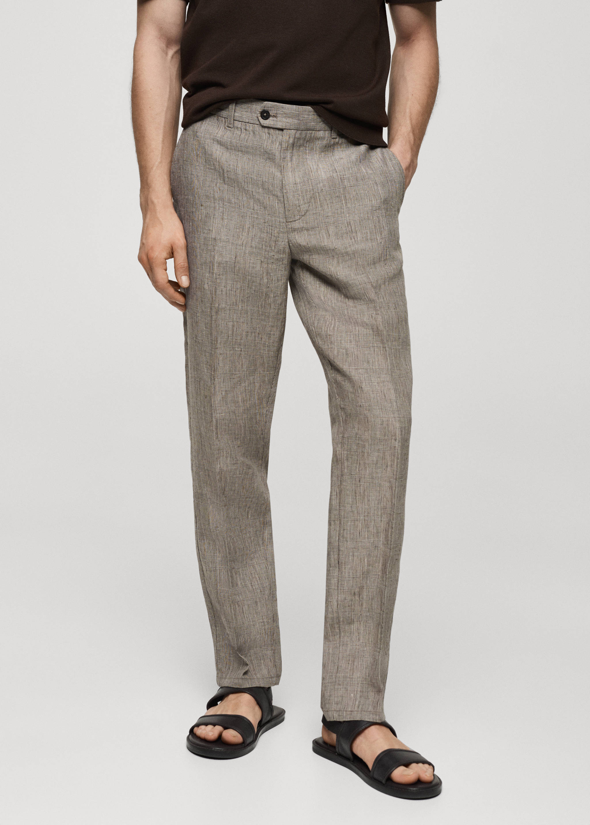 100% linen Prince of Wales check pants - Medium plane