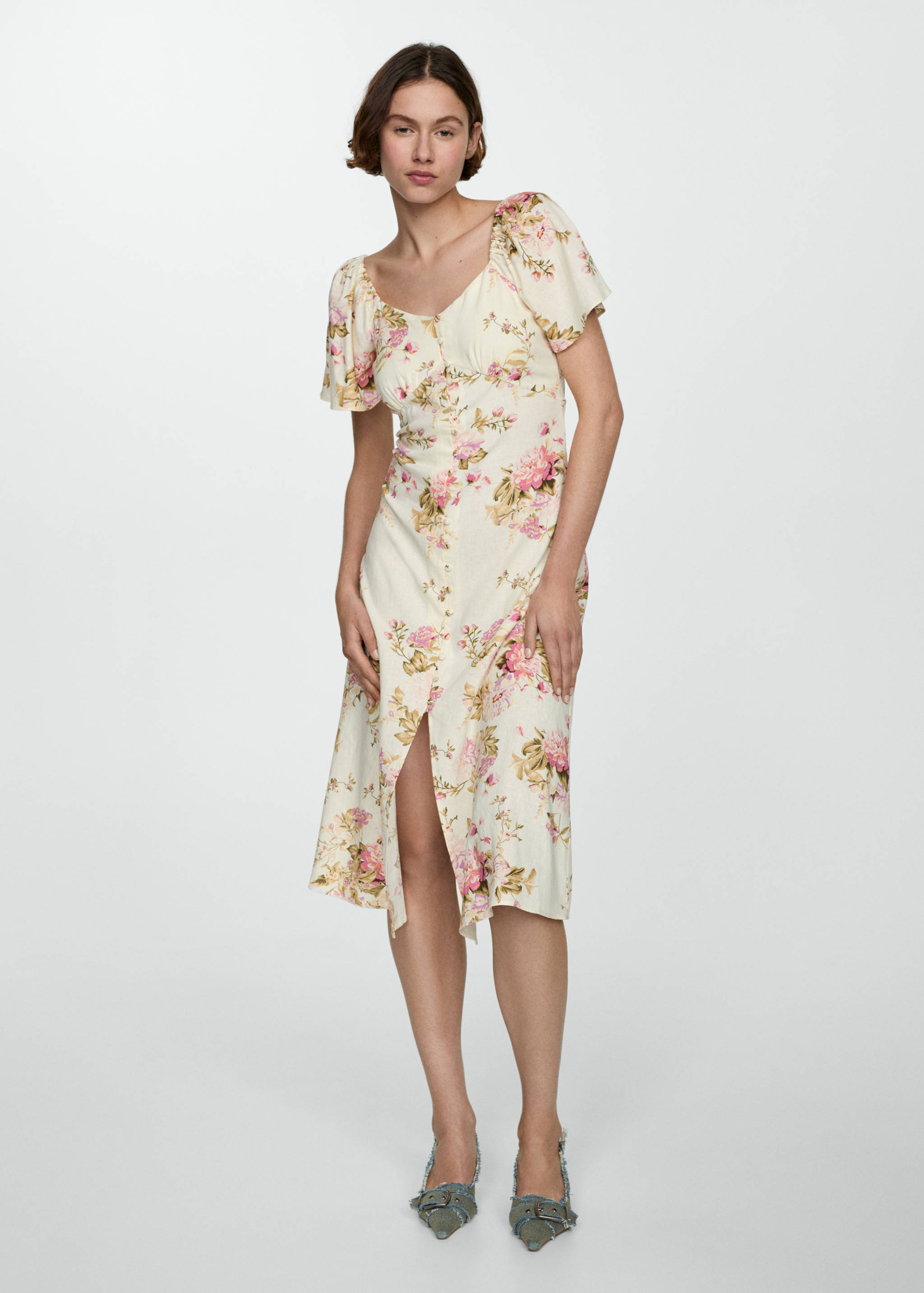 Buttoned linen-blend dress - Women | MANGO OUTLET Estonia