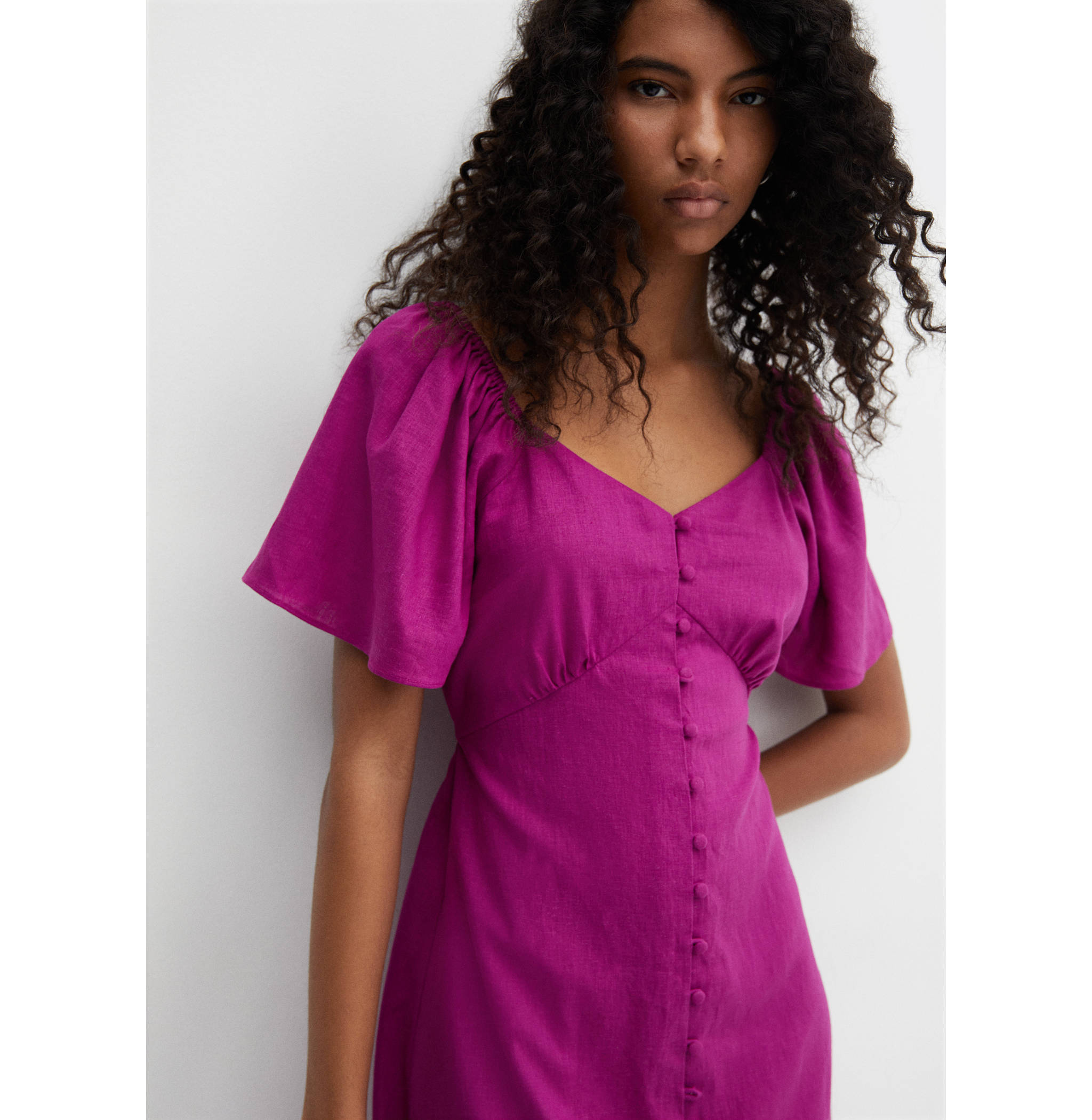 Buttoned linen-blend dress - Women | MANGO OUTLET Estonia