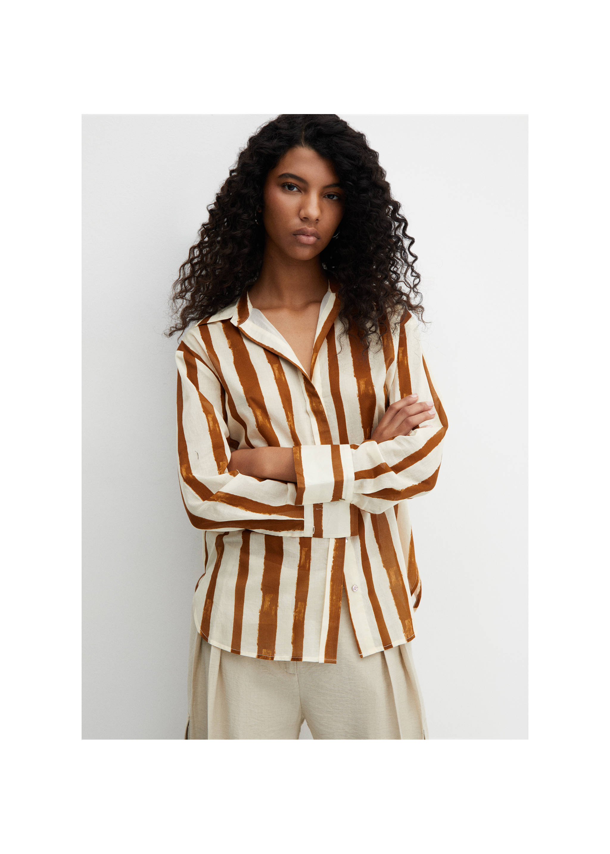 100% cotton striped shirt - Medium plane, Ecru. Ref: 67017124-00.