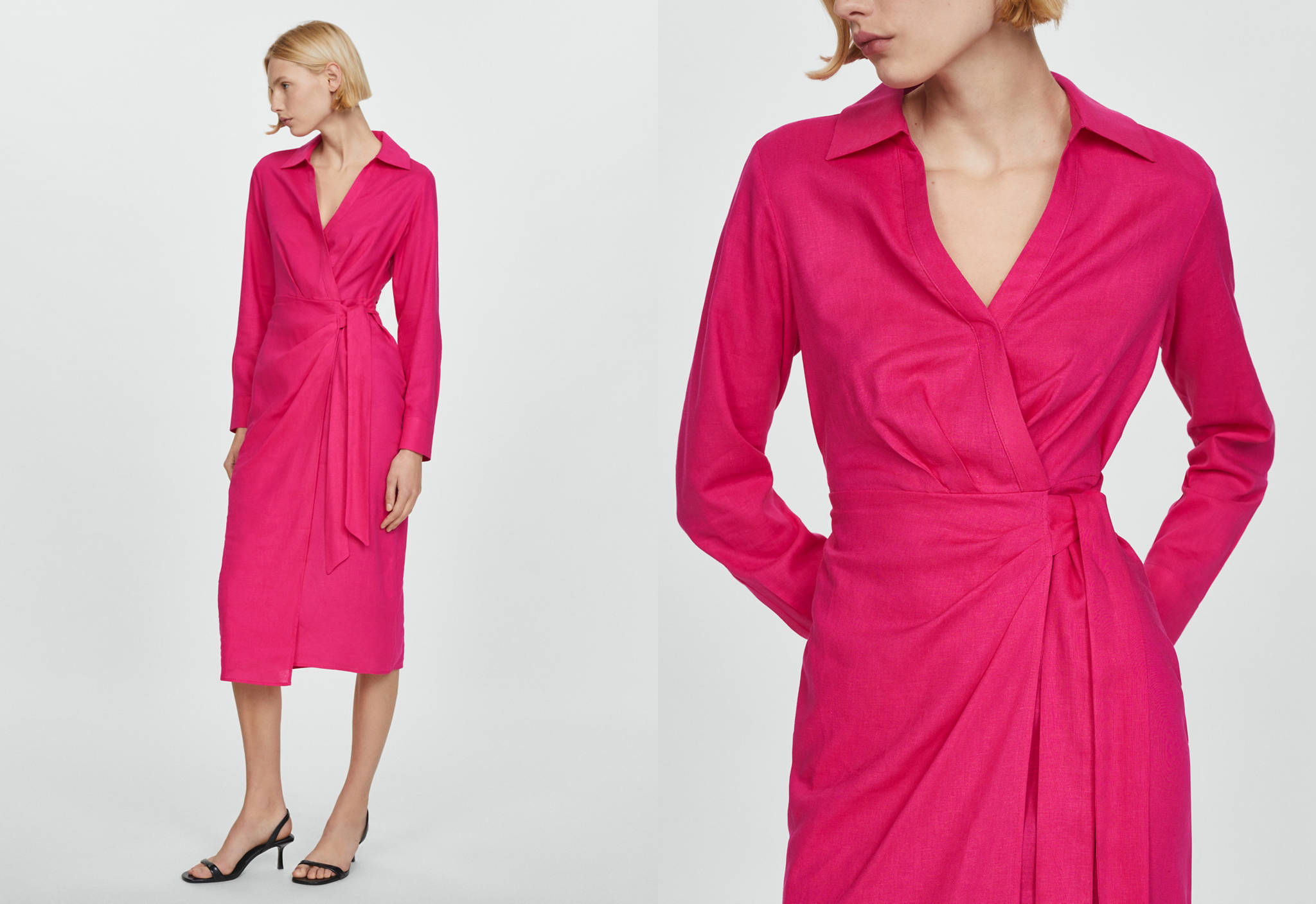 Leinen-Hemdblusenkleid mit Schleife - Panoramaansicht