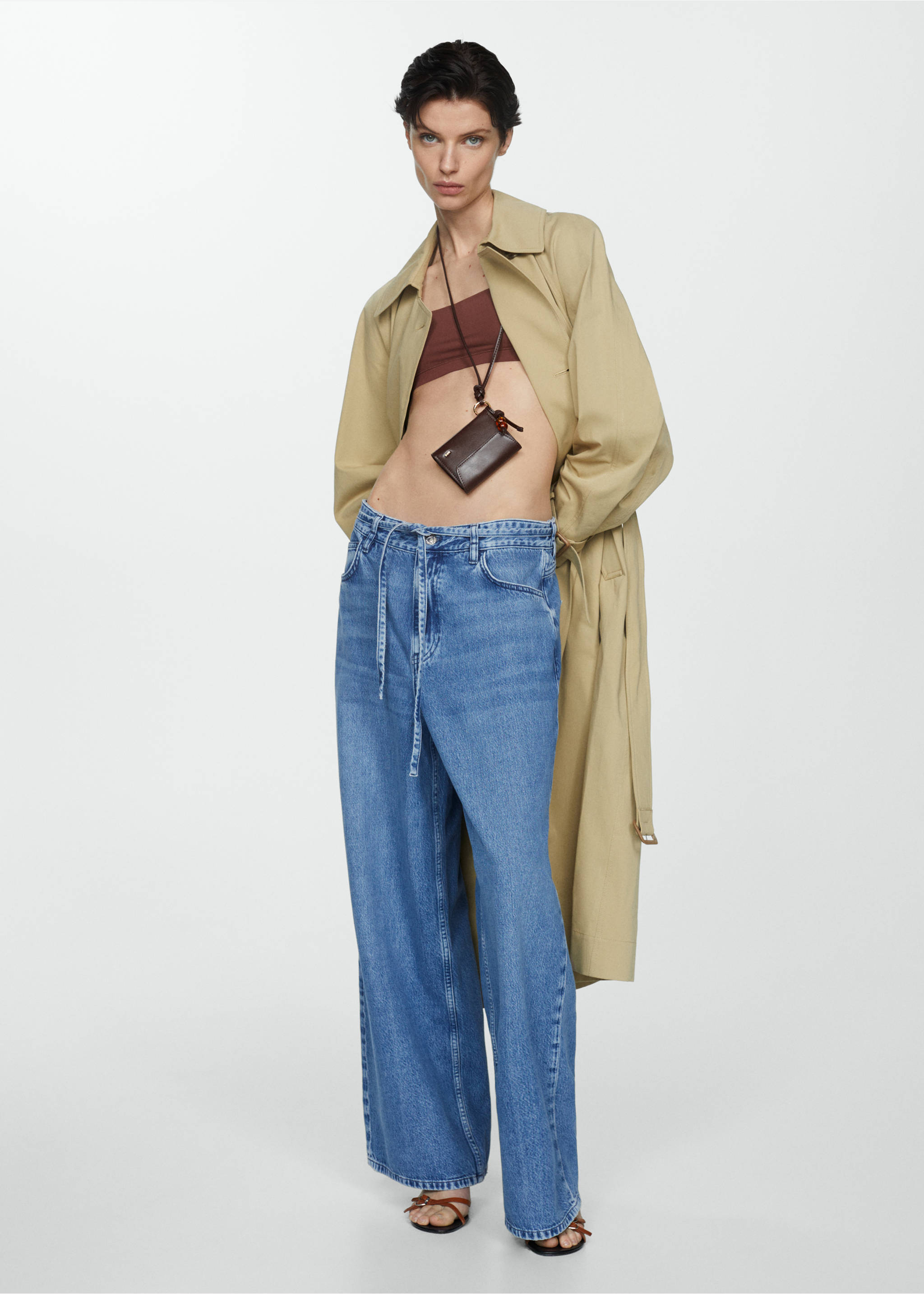 Loose-fit wide leg jeans with adjustable drawstring - General plane, Medium Blue. Ref: 67017144-00.