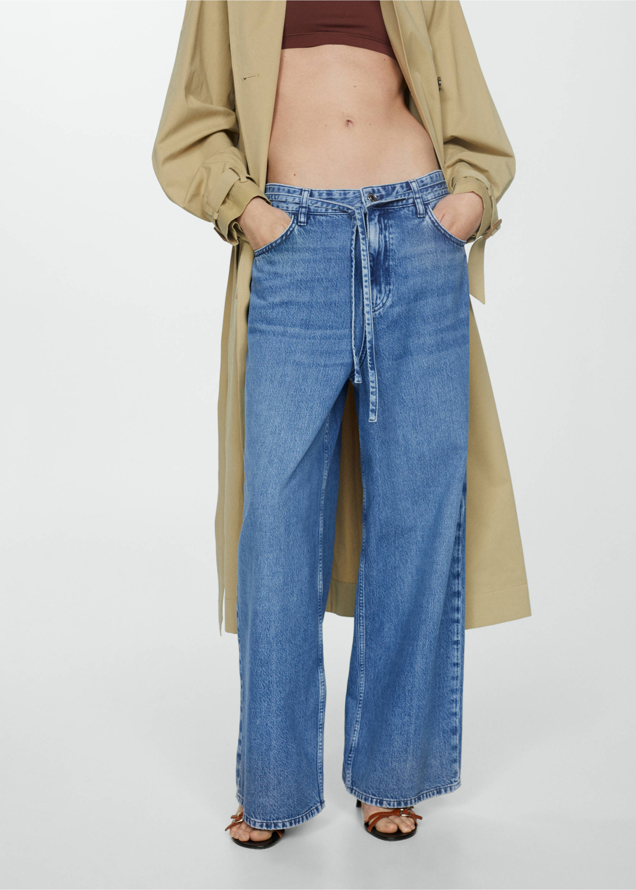 Loose-fit wide leg jeans with adjustable drawstring - Medium plane, Medium Blue. Ref: 67017144-00.