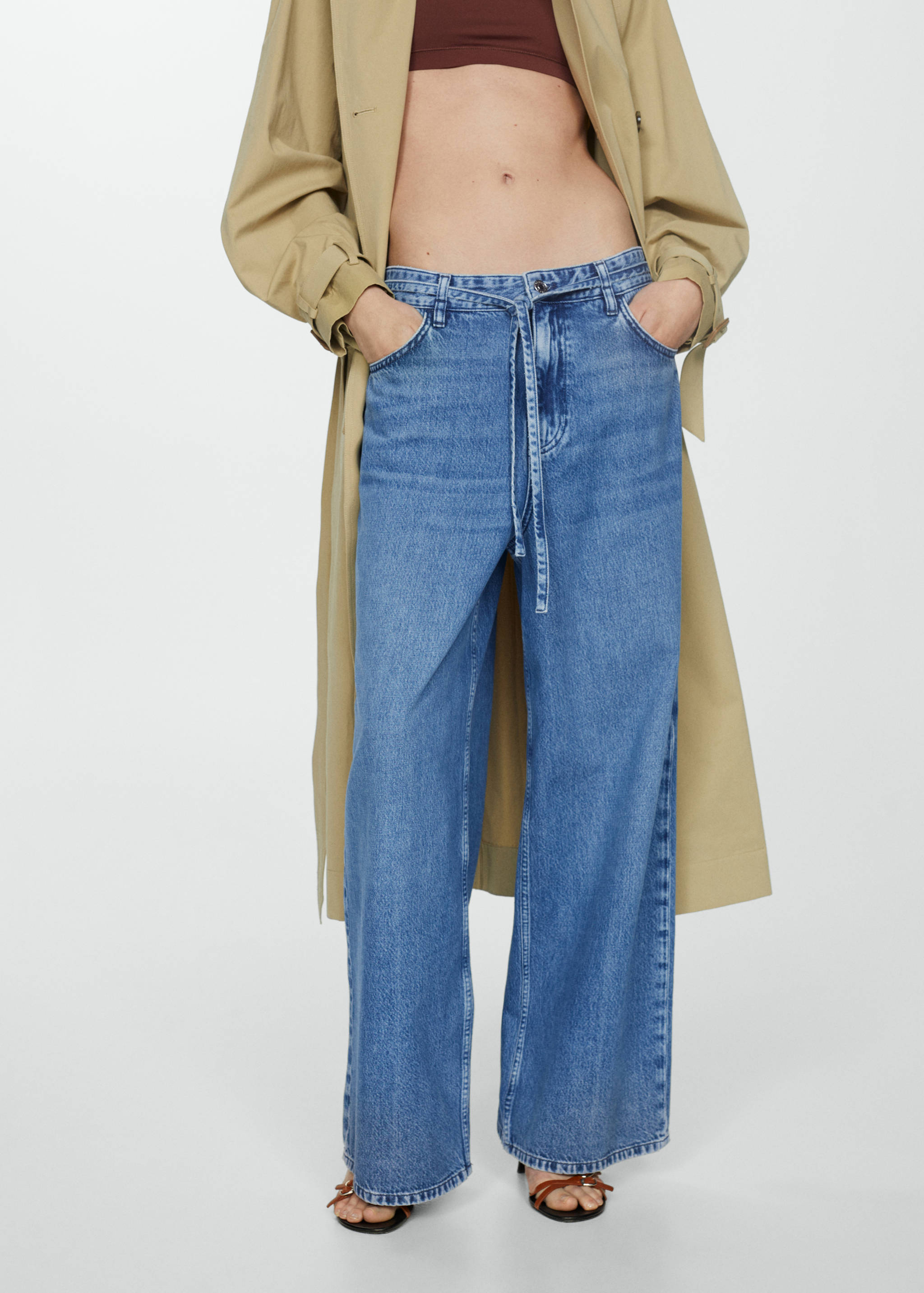 Loose-fit wide leg jeans with adjustable drawstring - Medium plane
