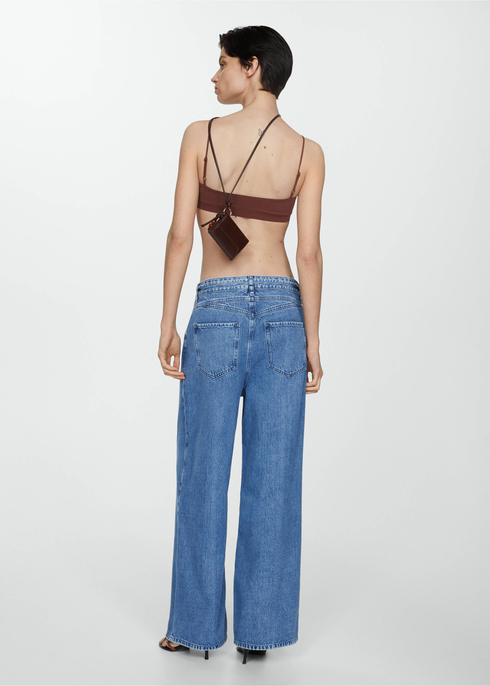 Loose-fit wide leg jeans with adjustable drawstring - Reverse of the article, Medium Blue. Ref: 67017144-00.