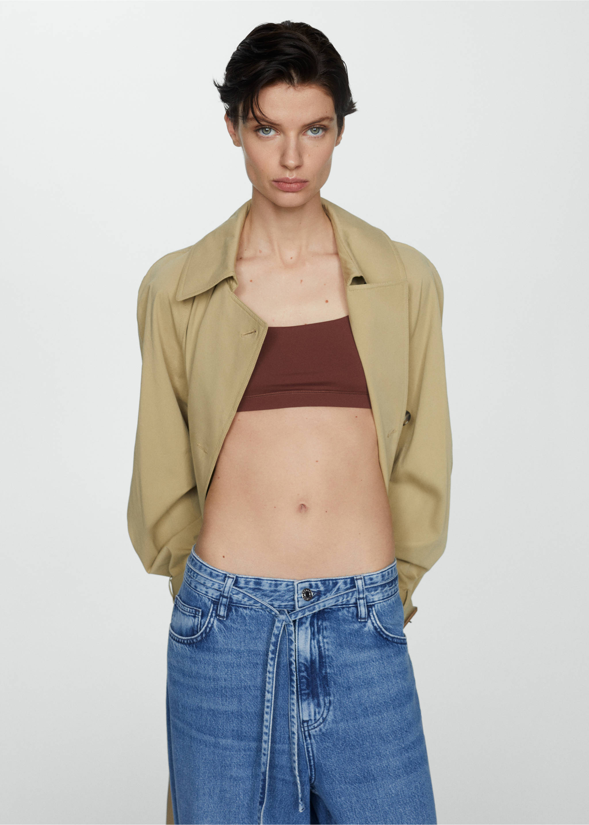 Loose-fit wide leg jeans with adjustable drawstring - Details of the article 1, Medium Blue. Ref: 67017144-00.