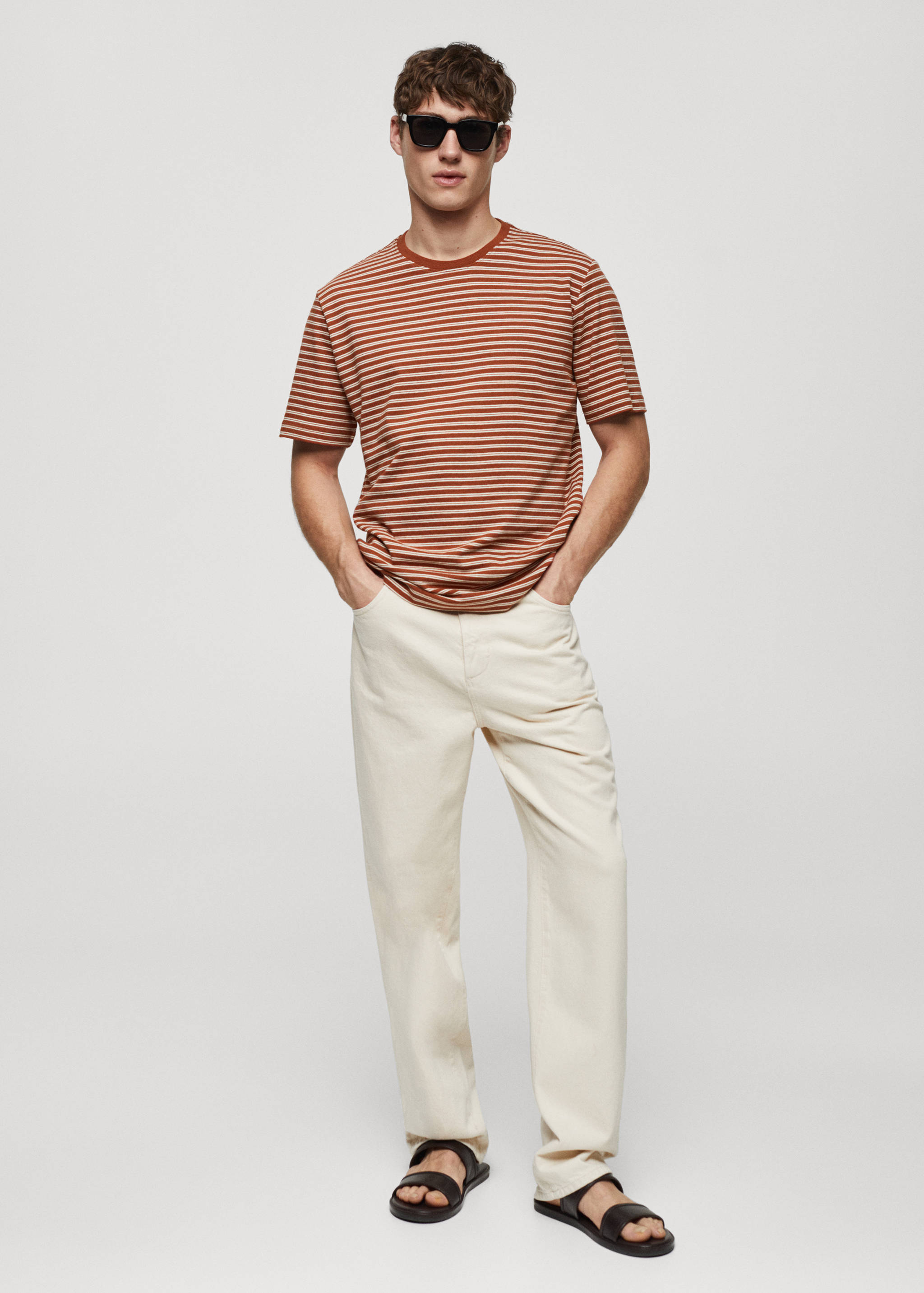 Striped cotton linen-blend T-shirt - General plane