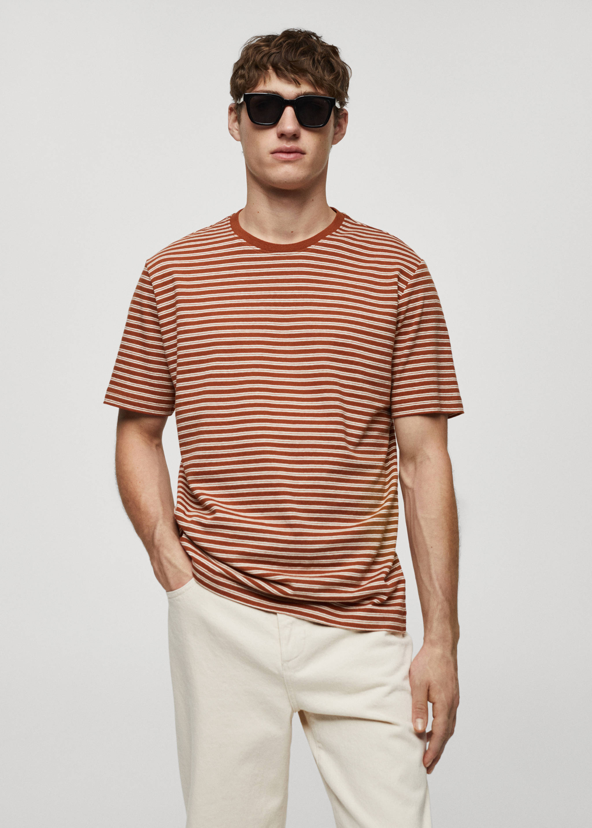 Striped cotton linen-blend T-shirt - Medium plane