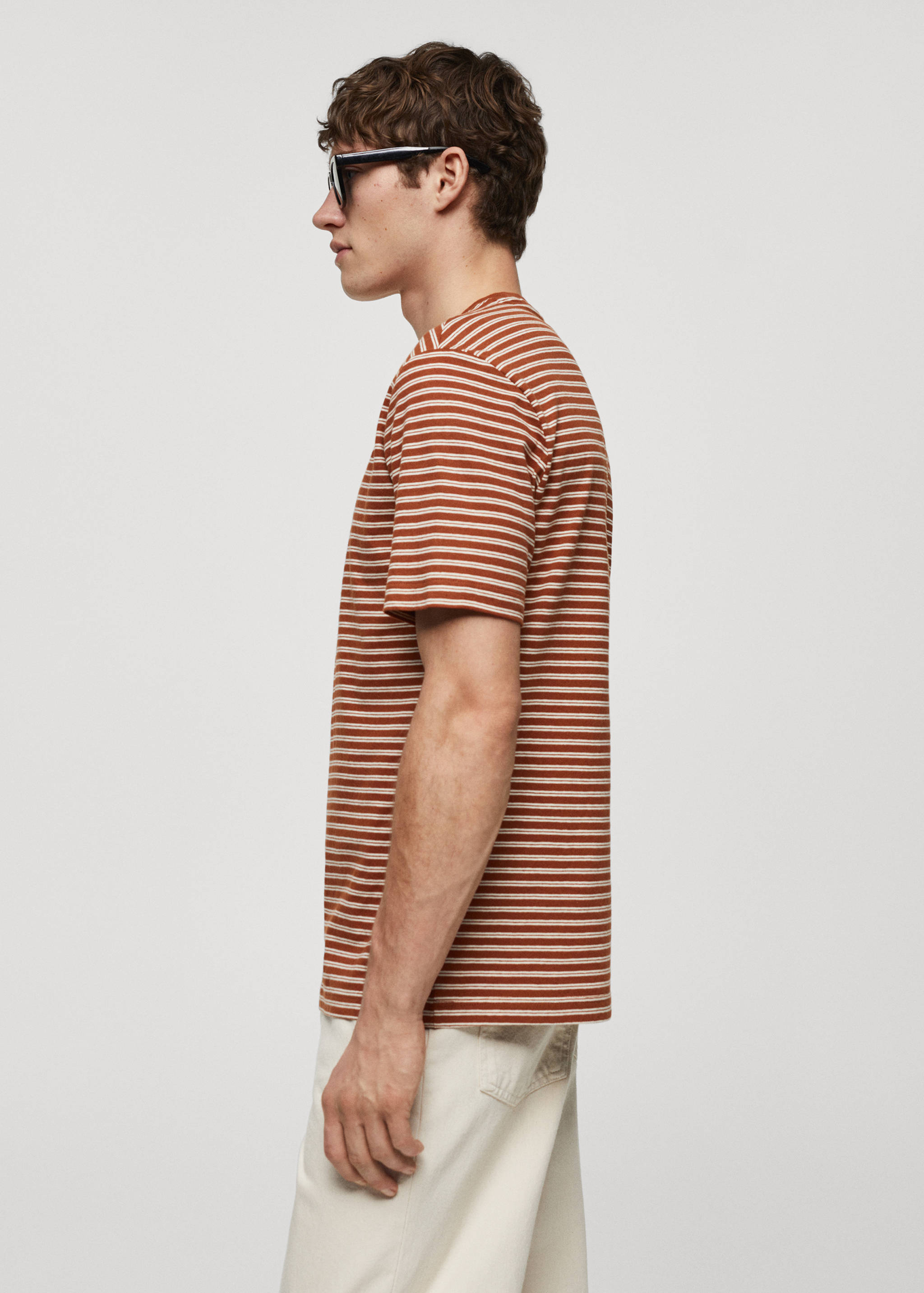 Striped cotton linen-blend T-shirt - Details of the article 2