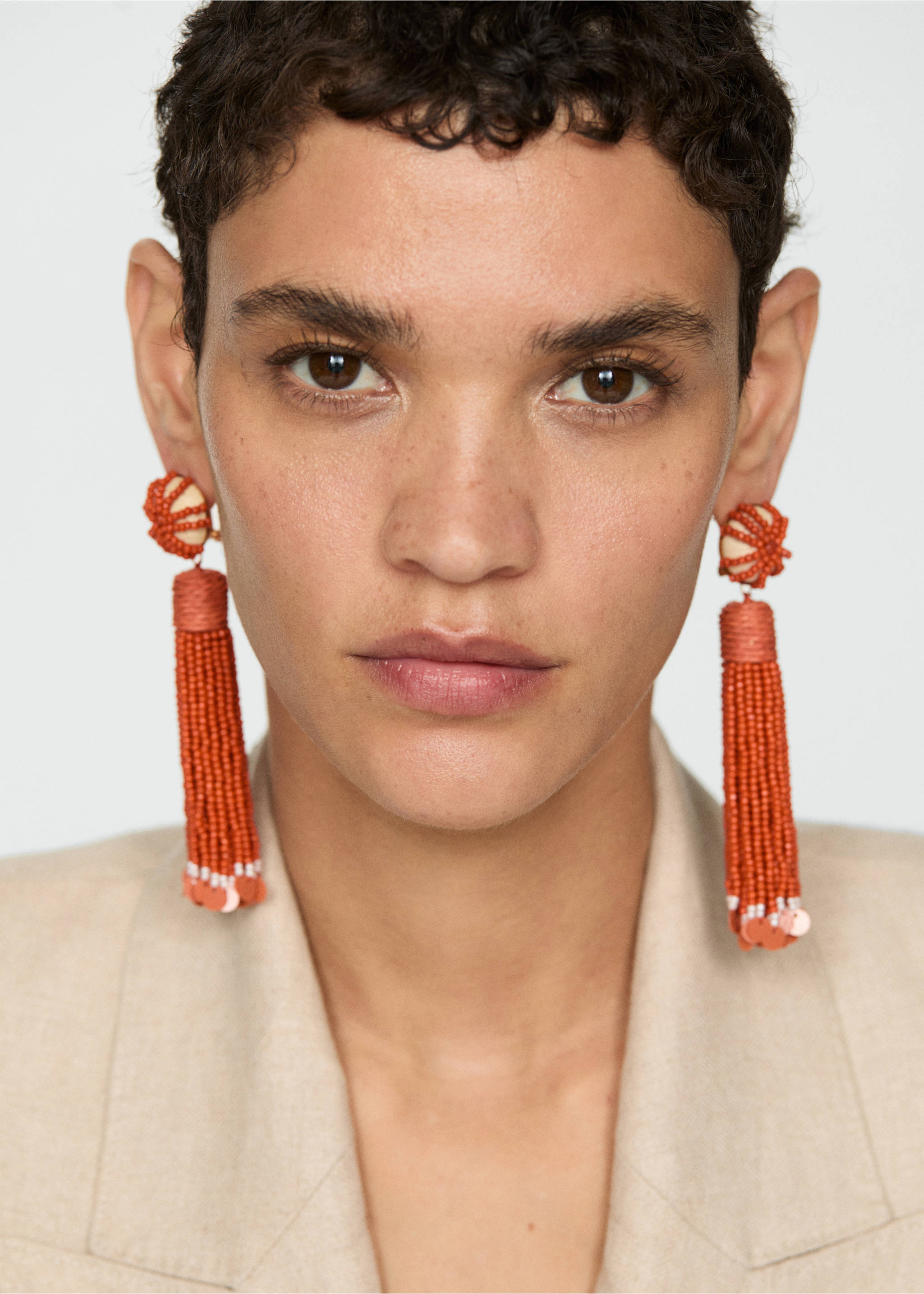 Beaded drop earrings - General plane, Russet. Ref: 67017725-00.