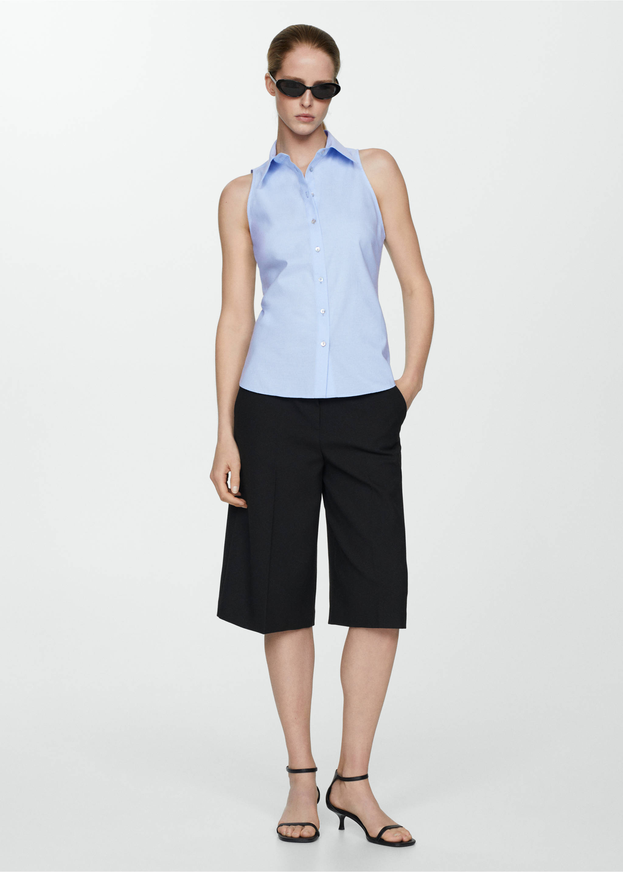 Ärmelloses Streifenhemd - Allgemeine Ansicht, Blau. Ref: 67018642-00.