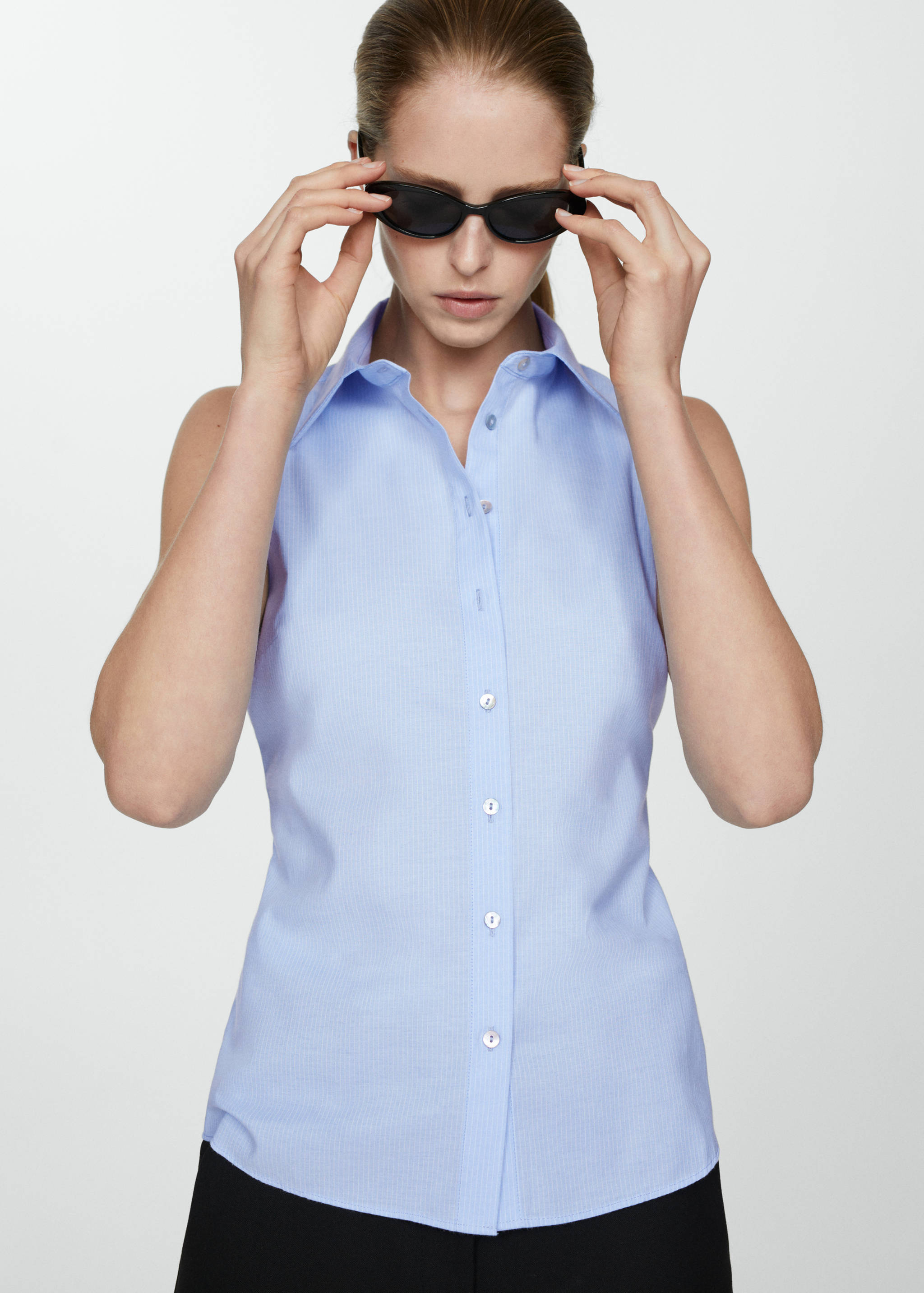 Ärmelloses Streifenhemd - Mittlere Ansicht