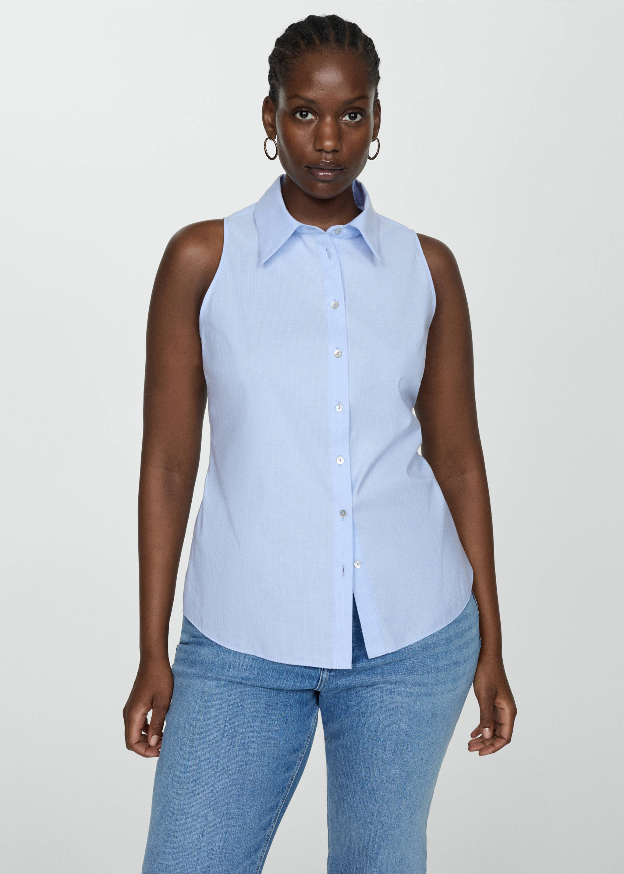 Ärmelloses Streifenhemd - Detail des Artikels 5, Blau. Ref: 67018642-00.