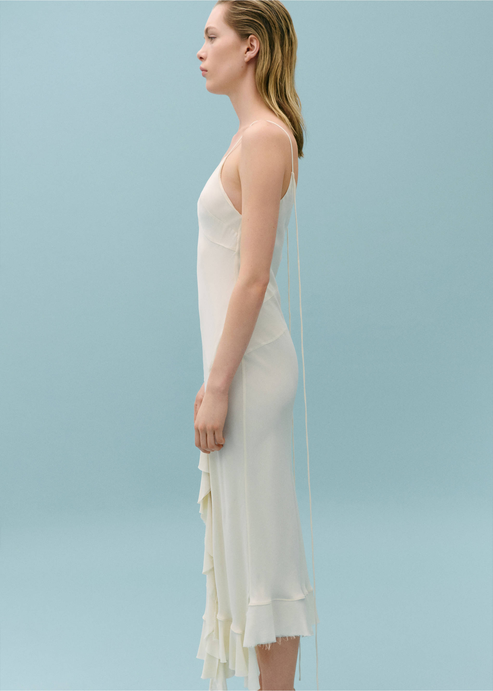 Asymmetric ruffled dress - Details of the article 1, Light/Pastel Grey. Ref: 67018657-00.