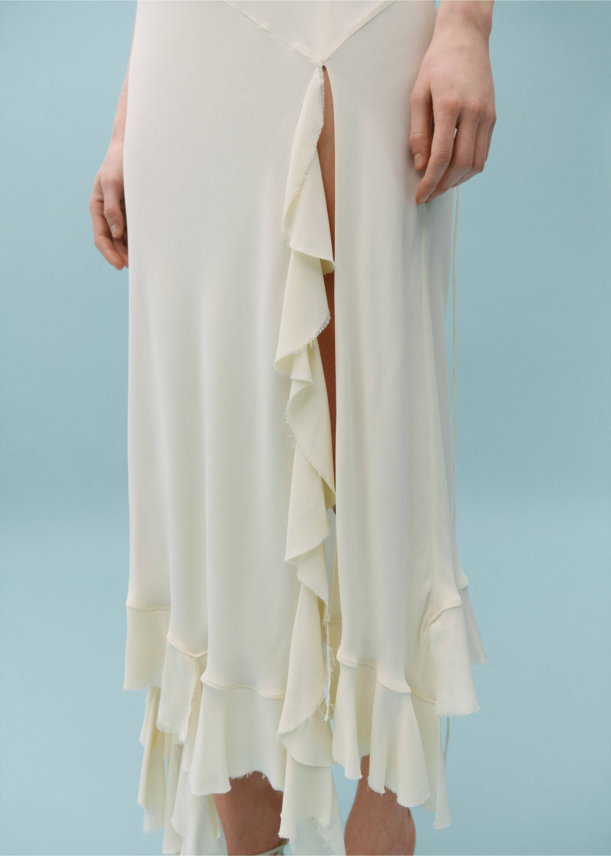 Asymmetric ruffled dress - Details of the article 6, Light/Pastel Grey. Ref: 67018657-00.