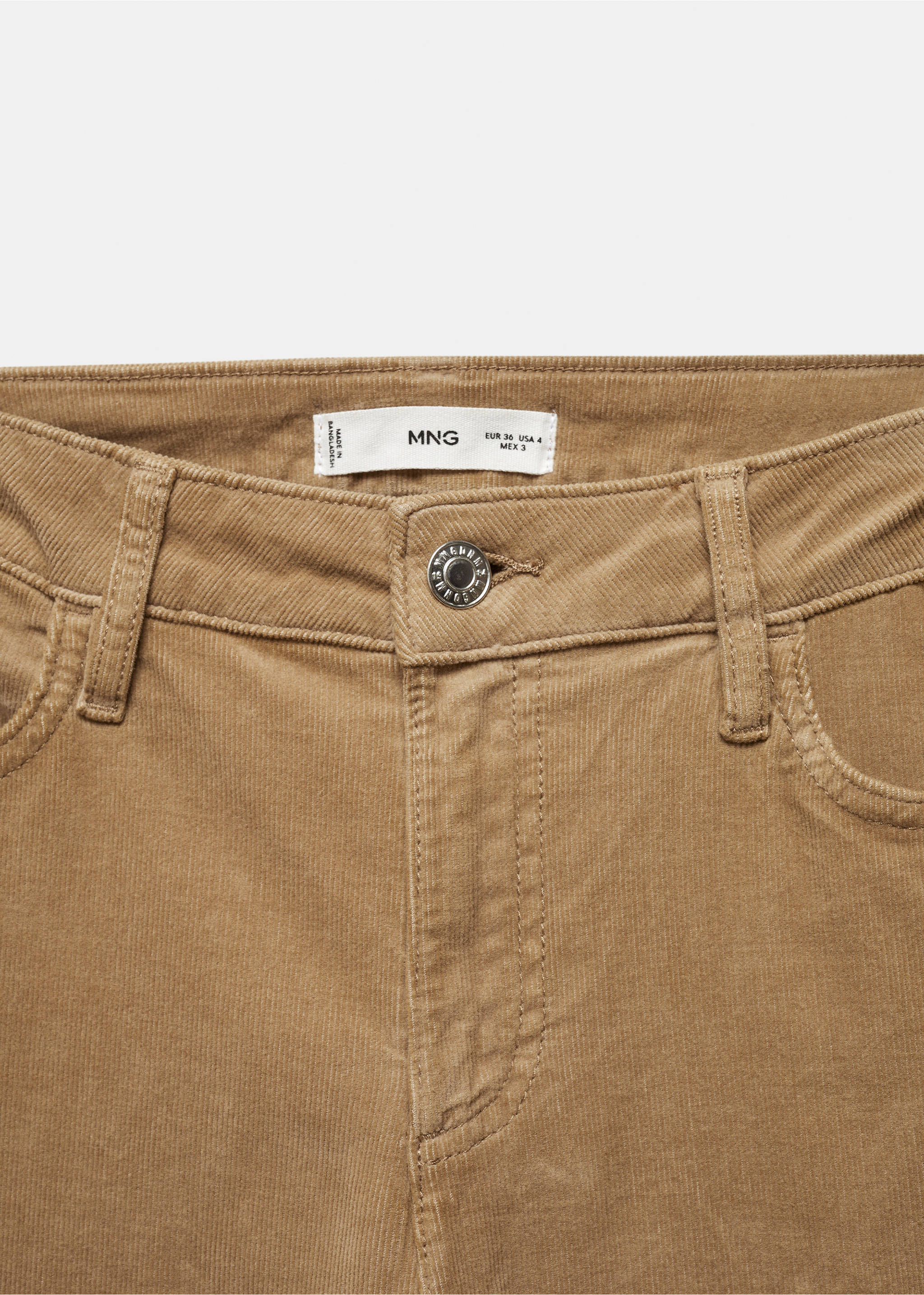 Mid-rise corduroy flared trousers - Details of the article 8, Medium Brown. Ref: 67020261-00.