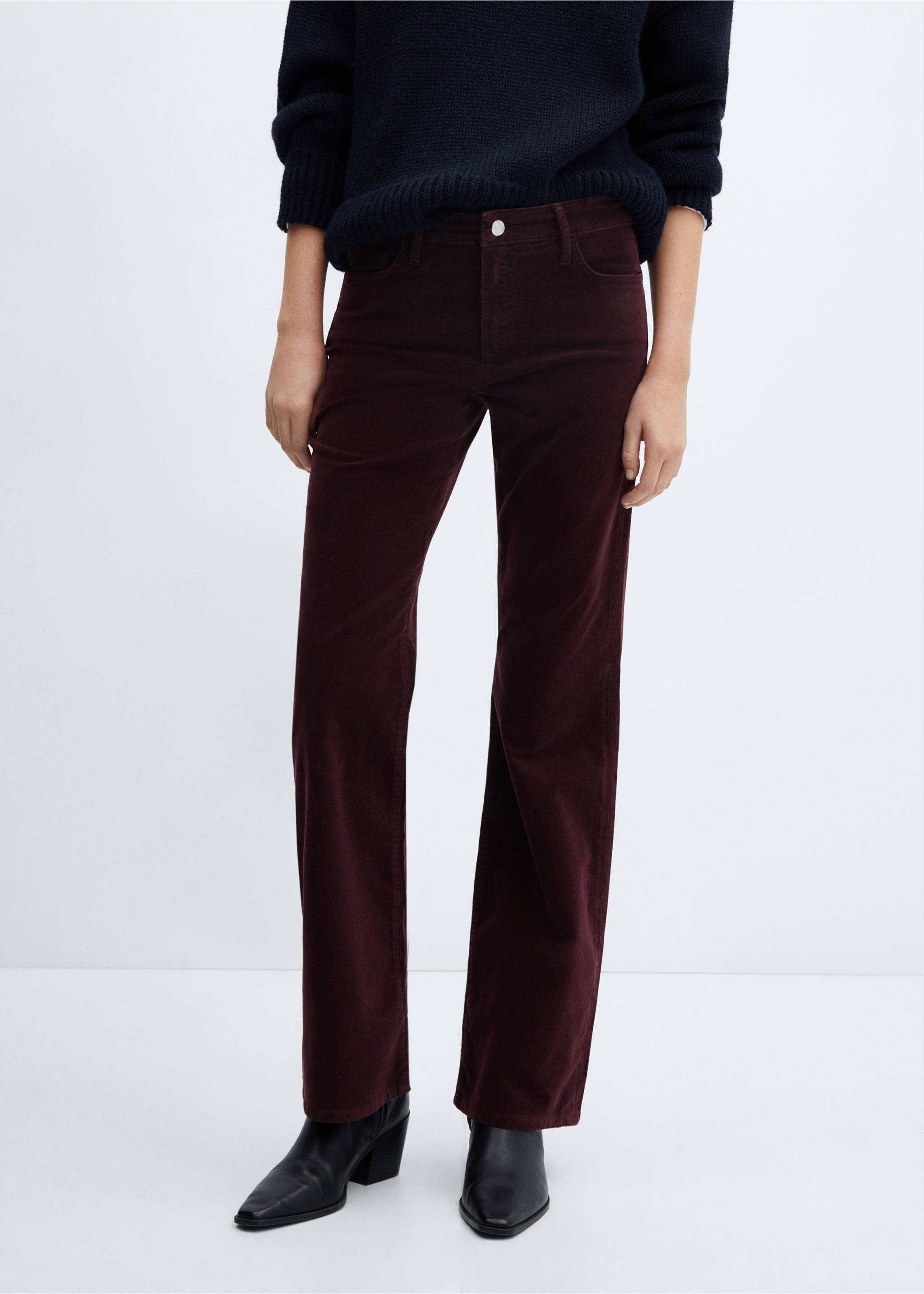 Mid-rise corduroy flared trousers - Medium plane, Wine. Ref: 67020262-00.