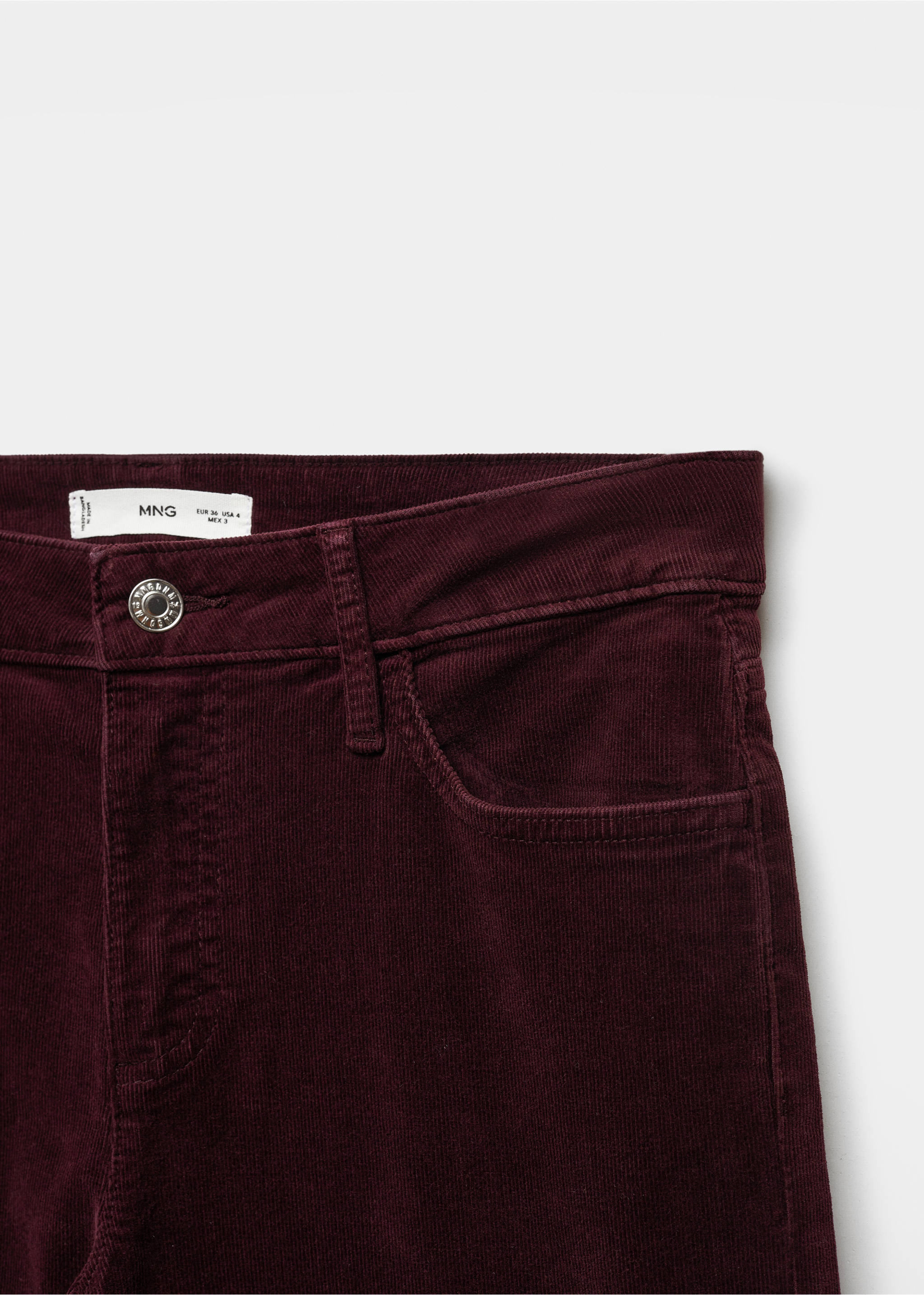Mid-rise corduroy flared trousers - Details of the article 8, Wine. Ref: 67020262-00.