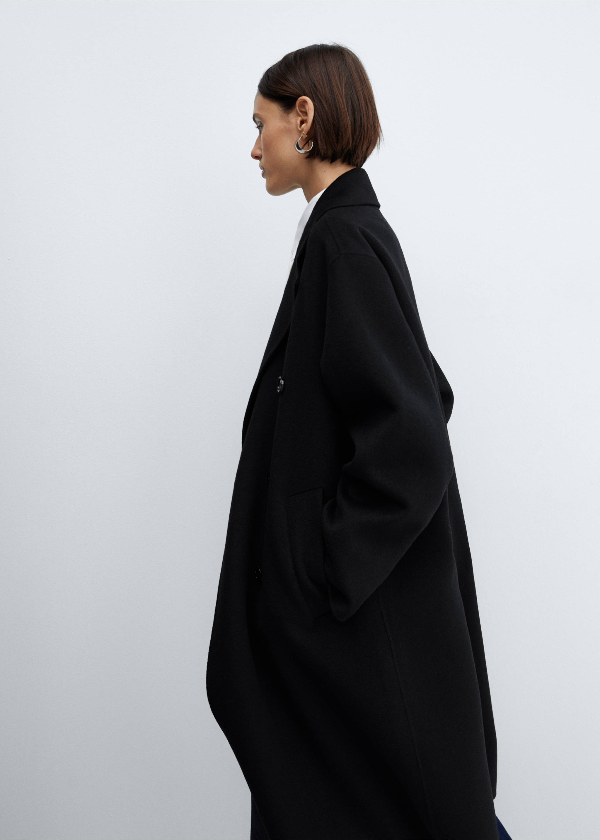 Oversize handmade gyapjúkabát - A termék adatai 4, Fekete. Ref: 67020447-00.