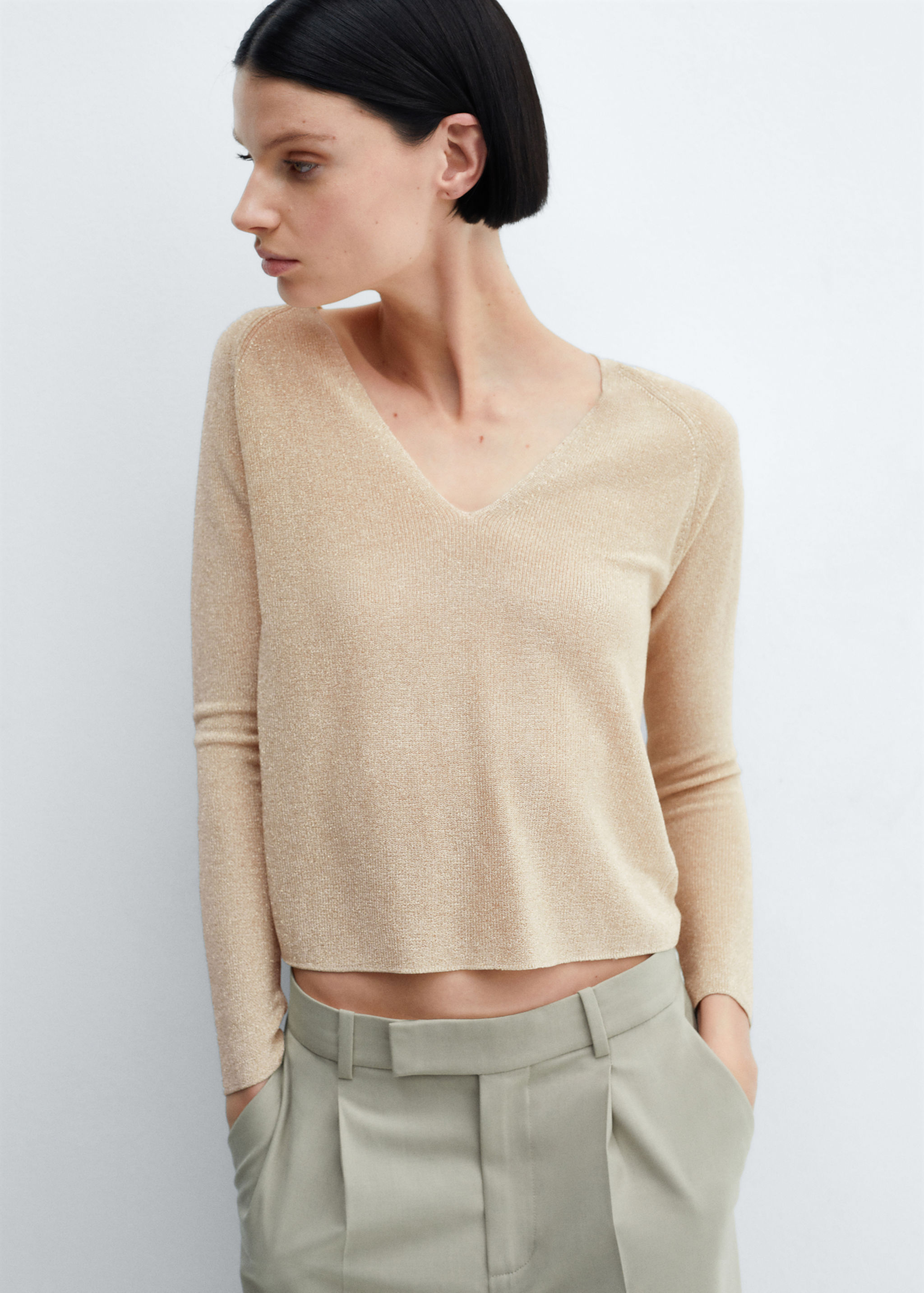 Lurex-Pullover mit V-Ausschnitt - Mittlere Ansicht