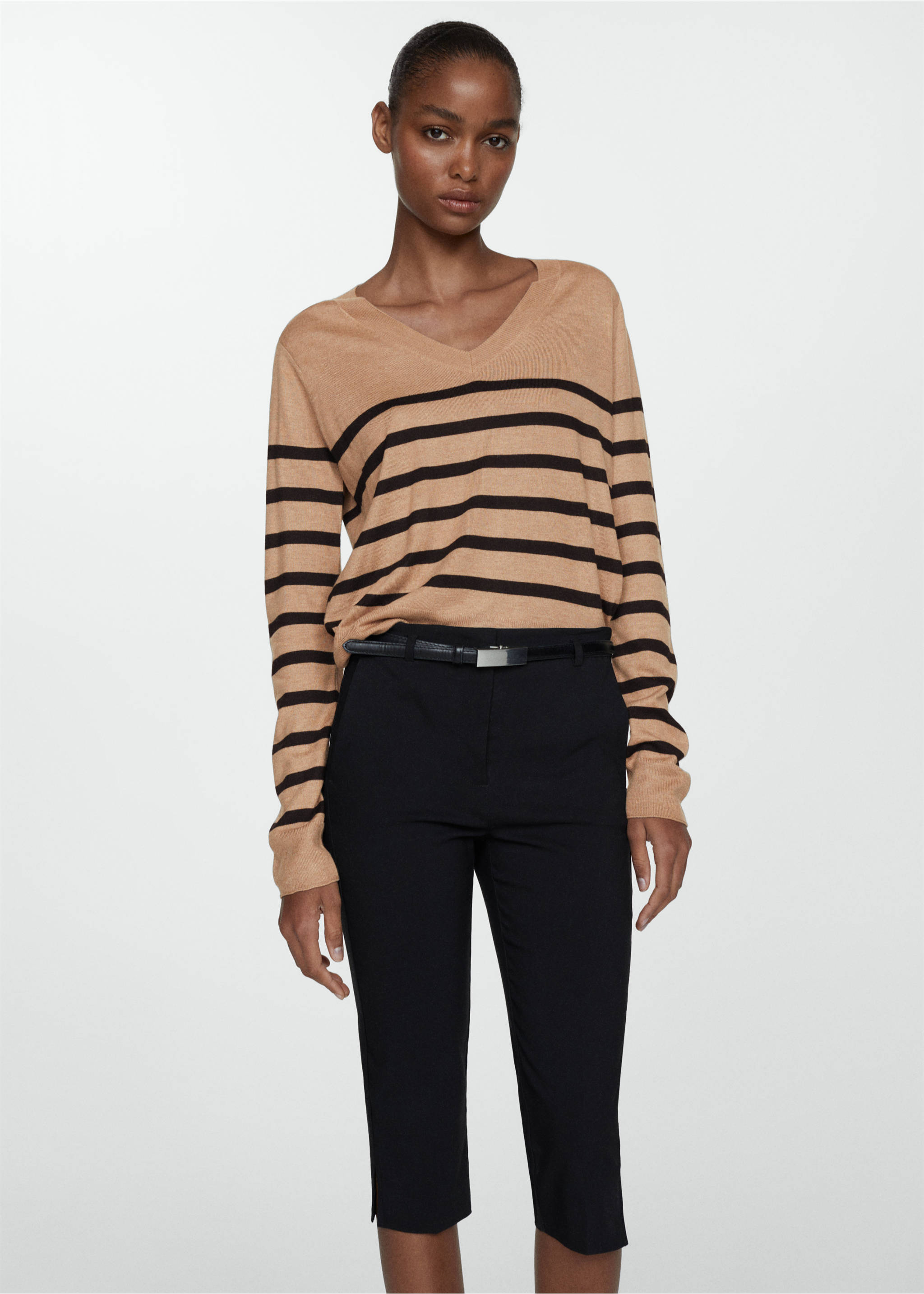 Striped fine-knit sweater - Medium plane, Medium Brown. Ref: 67020461-00.