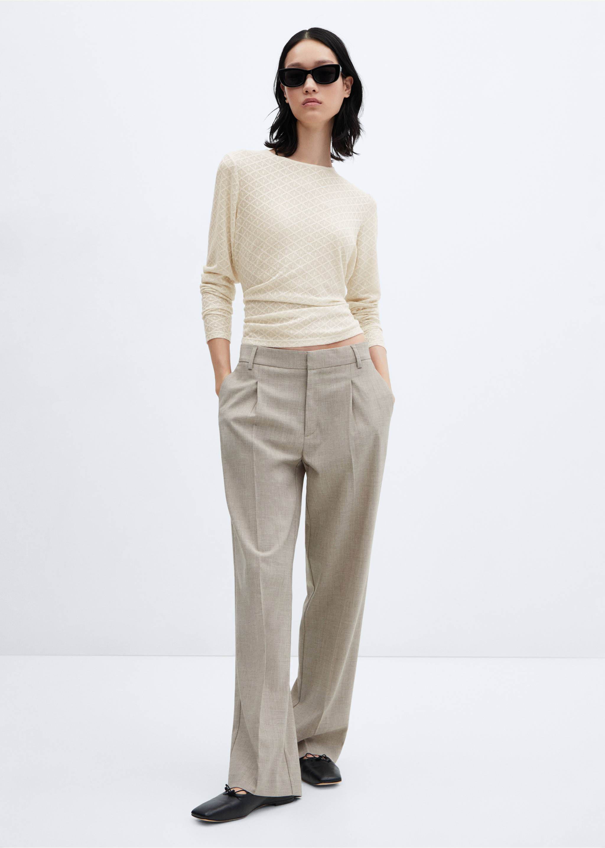 Textured knit t-shirt - General plane, Ecru. Ref: 67020467-00.