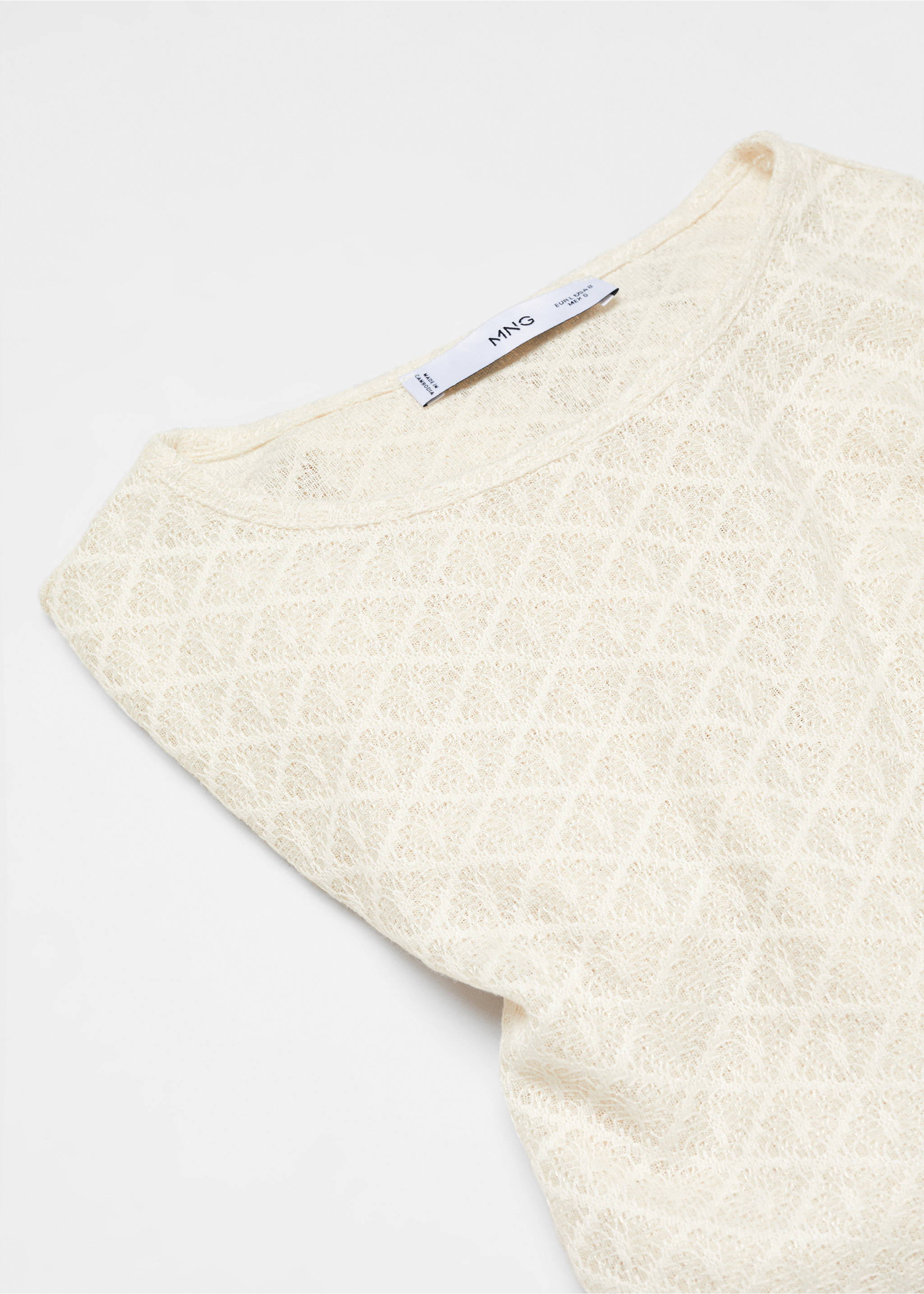 Textured knit t-shirt - Details of the article 8, Ecru. Ref: 67020467-00.