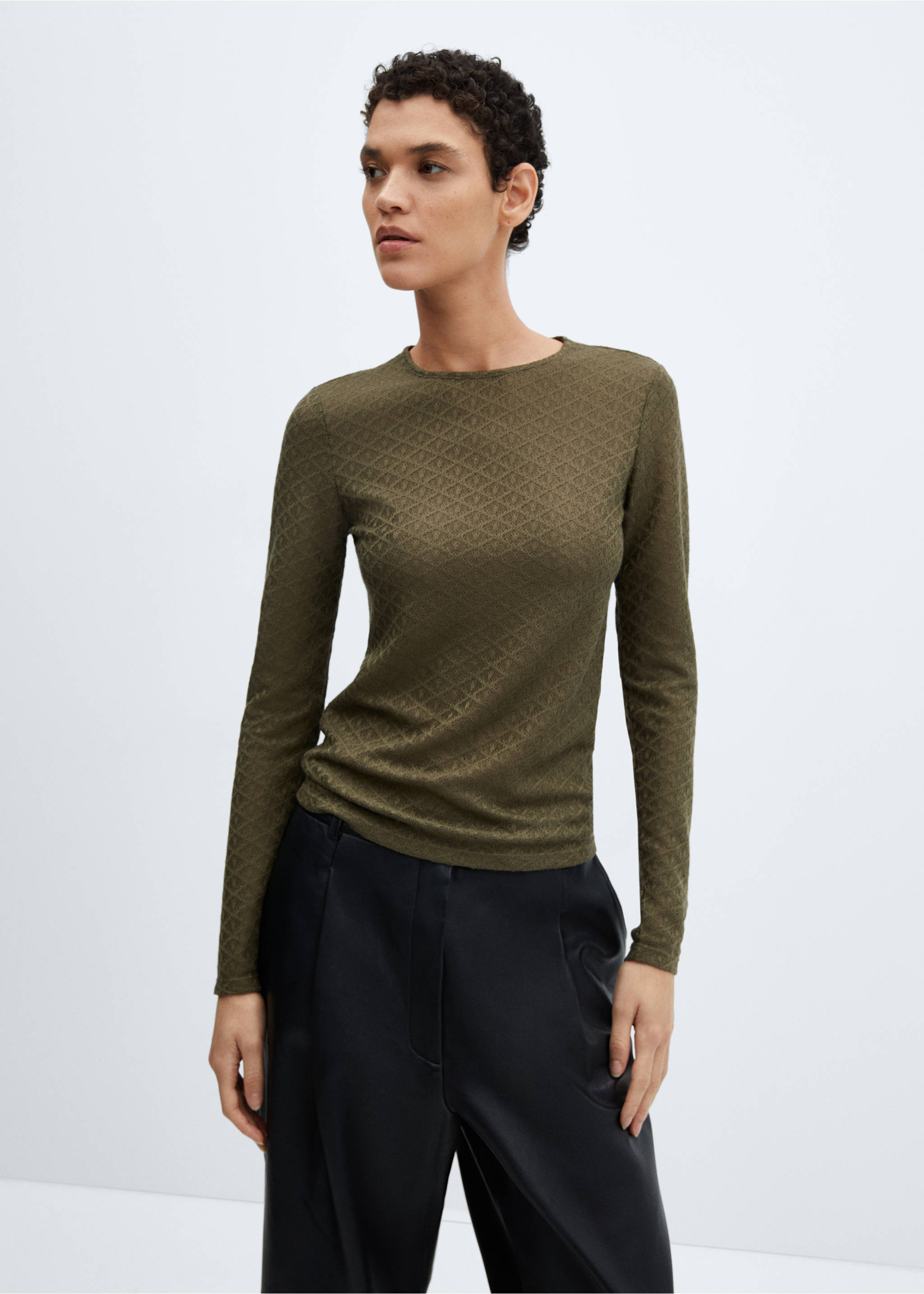 Textured knit t-shirt - Medium plane, Khaki. Ref: 67020467-00.