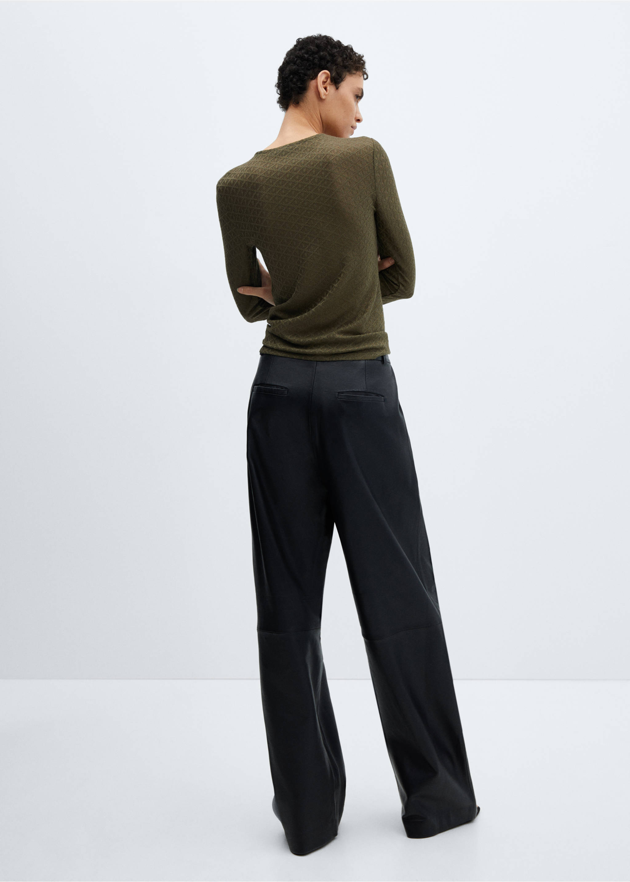 Textured knit t-shirt - Reverse of the article, Khaki. Ref: 67020467-00.
