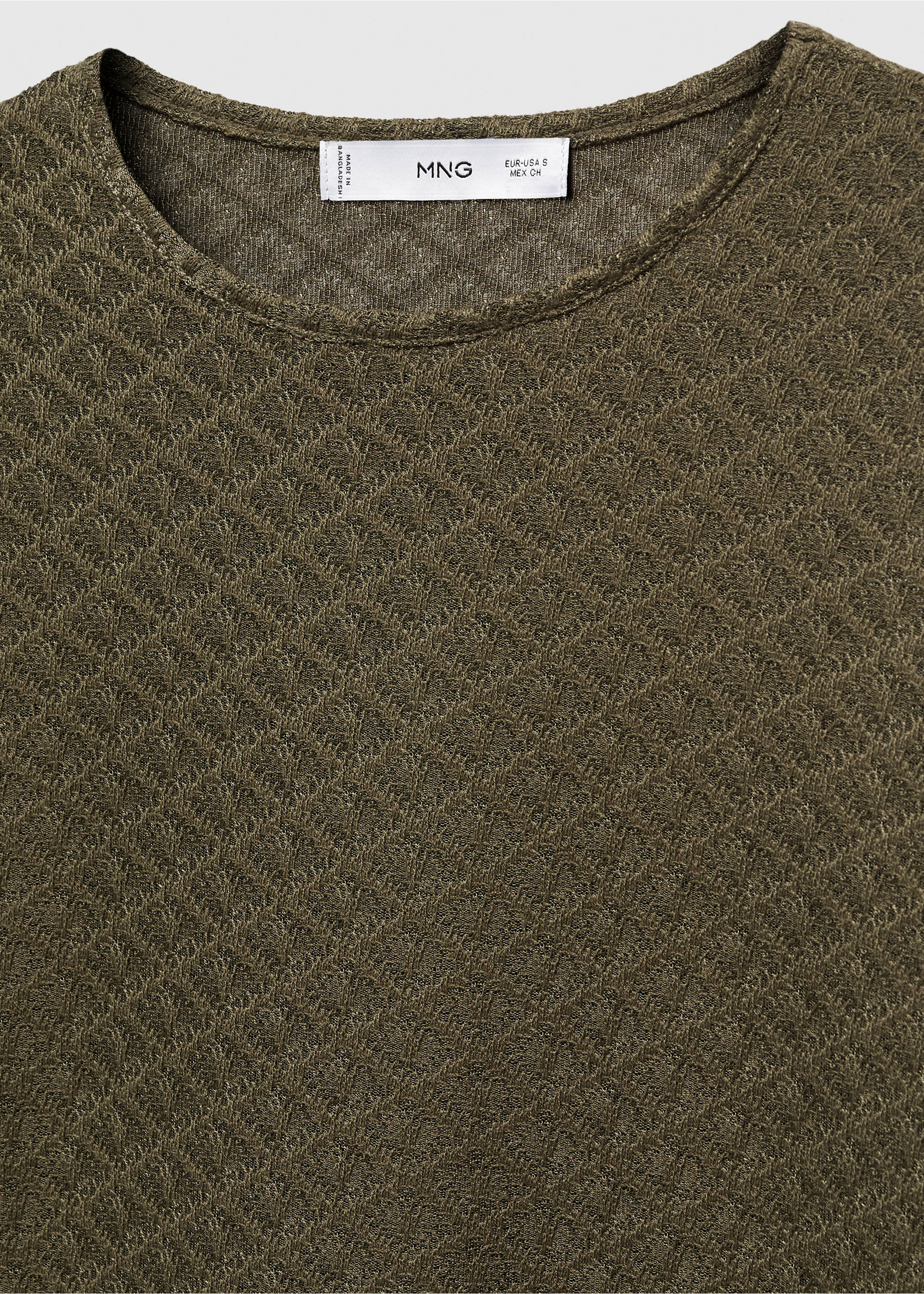 Textured knit t-shirt - Details of the article 8, Khaki. Ref: 67020467-00.