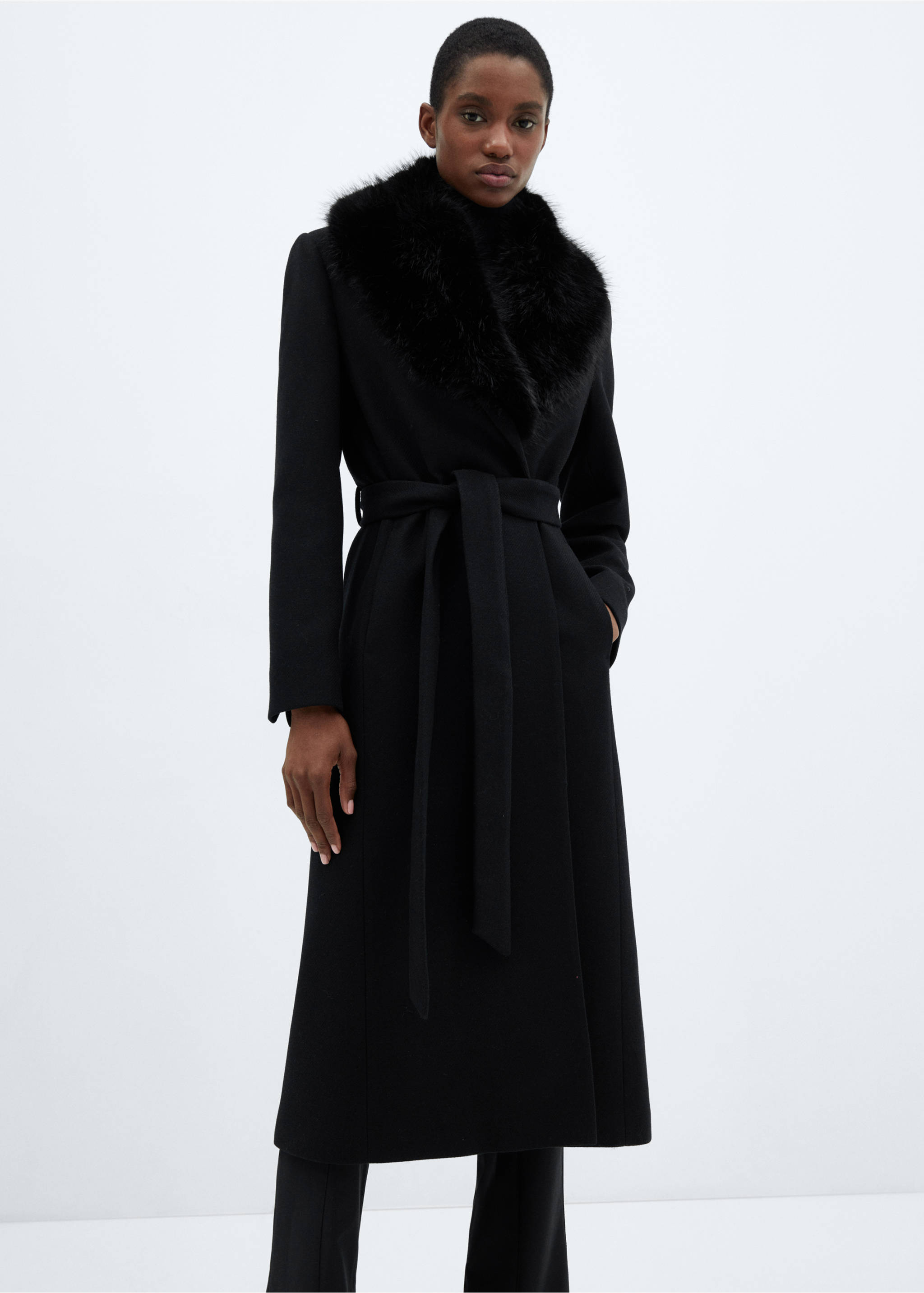 Manteco wool coat with detachable fur collar - Medium plane, Black. Ref: 67020469-00.