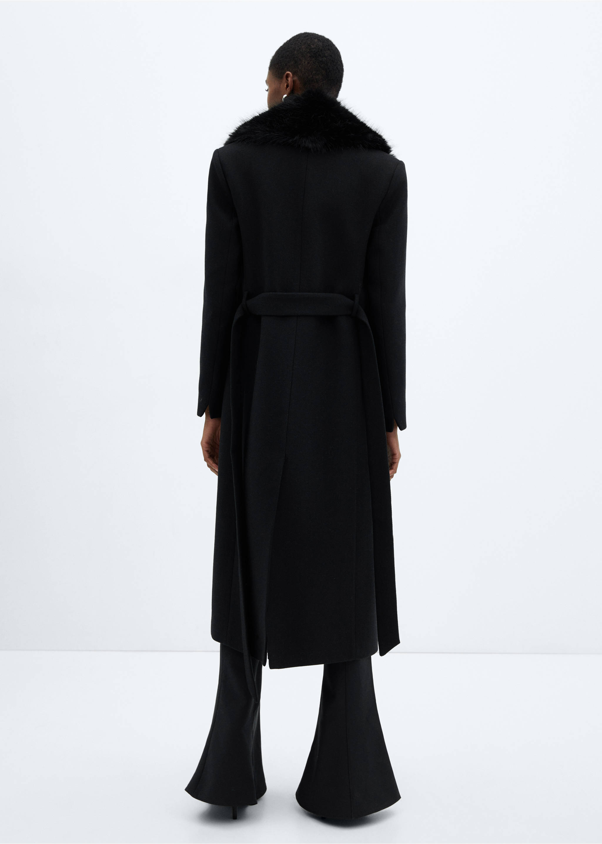 Manteco wool coat with detachable fur collar - Reverse of the article, Black. Ref: 67020469-00.