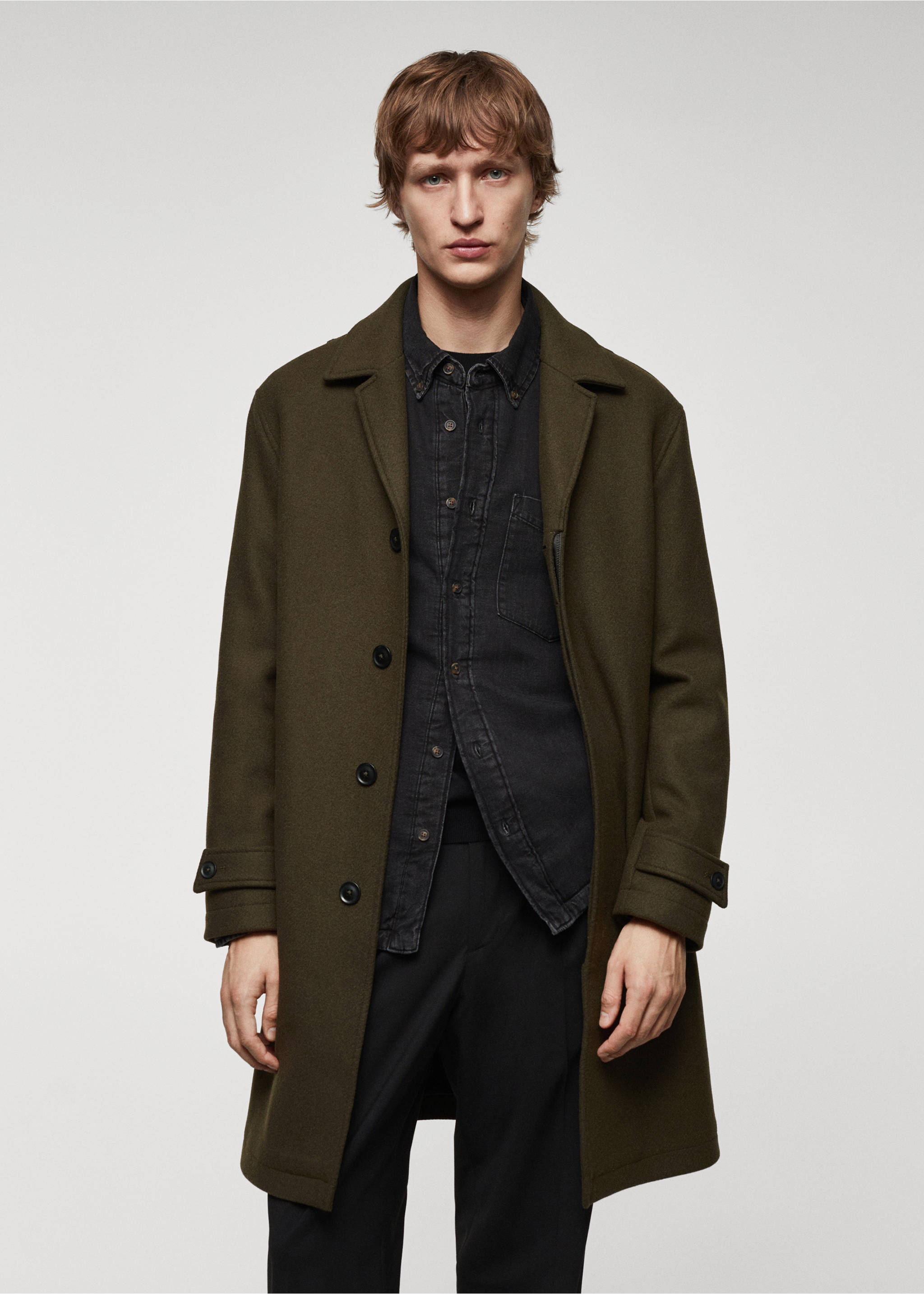 Regular fit wool coat - Medium plane, Khaki. Ref: 67020623-00.