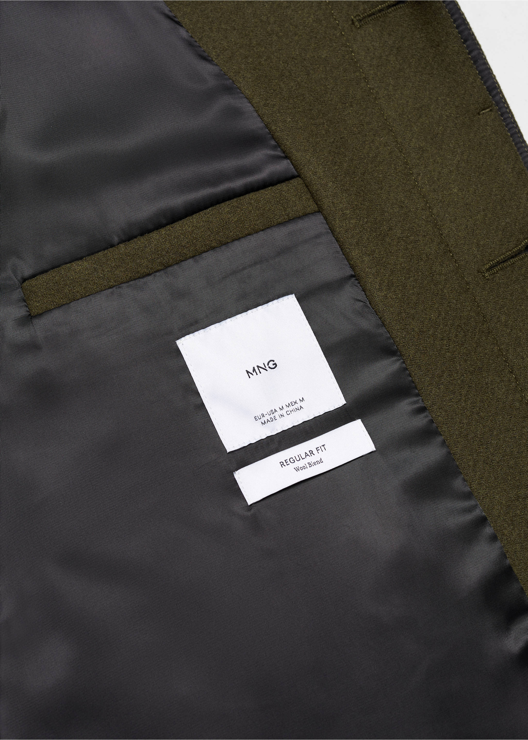 Regular fit wool coat - Details of the article 8, Khaki. Ref: 67020623-00.
