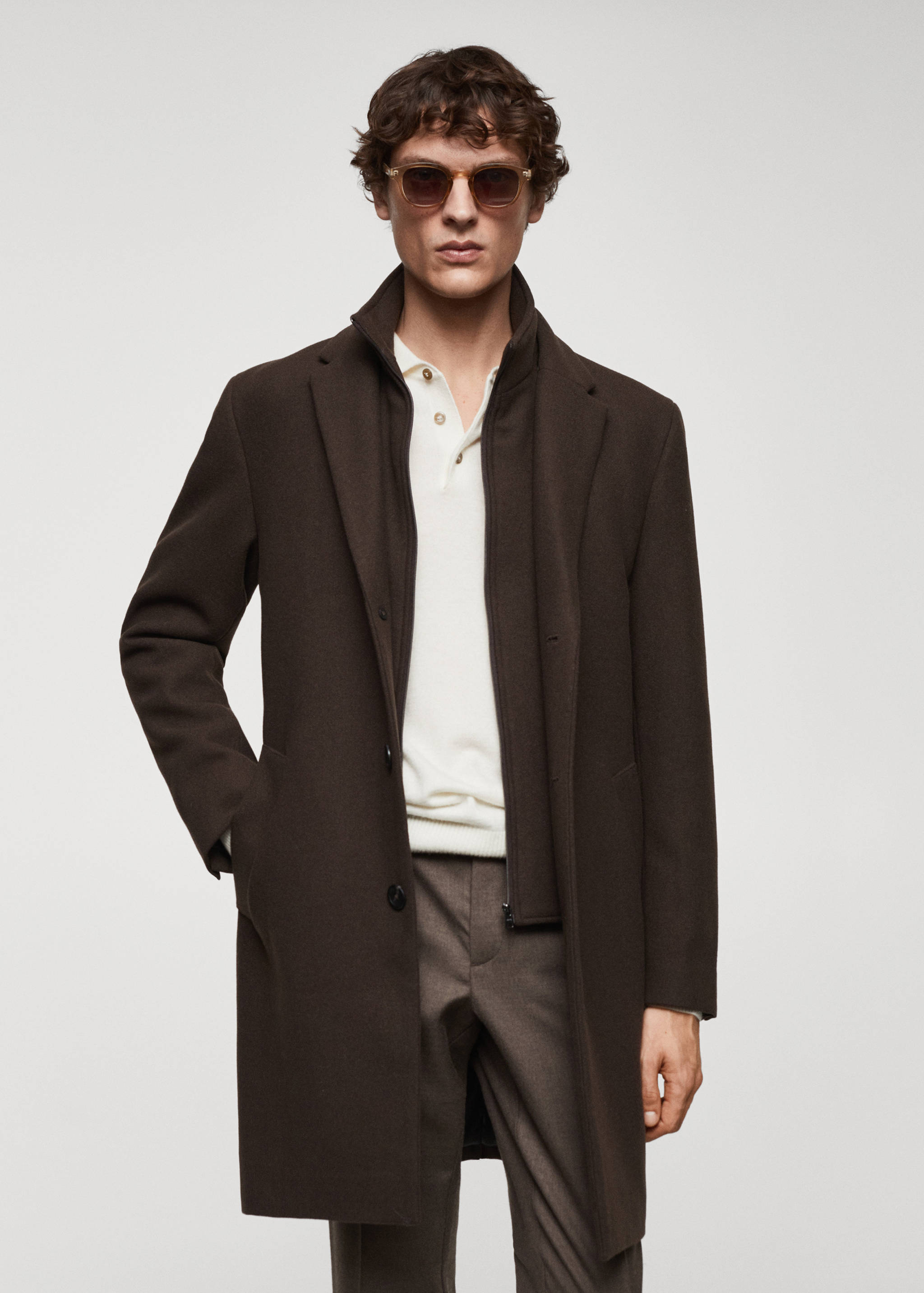 Wool coat with detachable collar - Medium plane