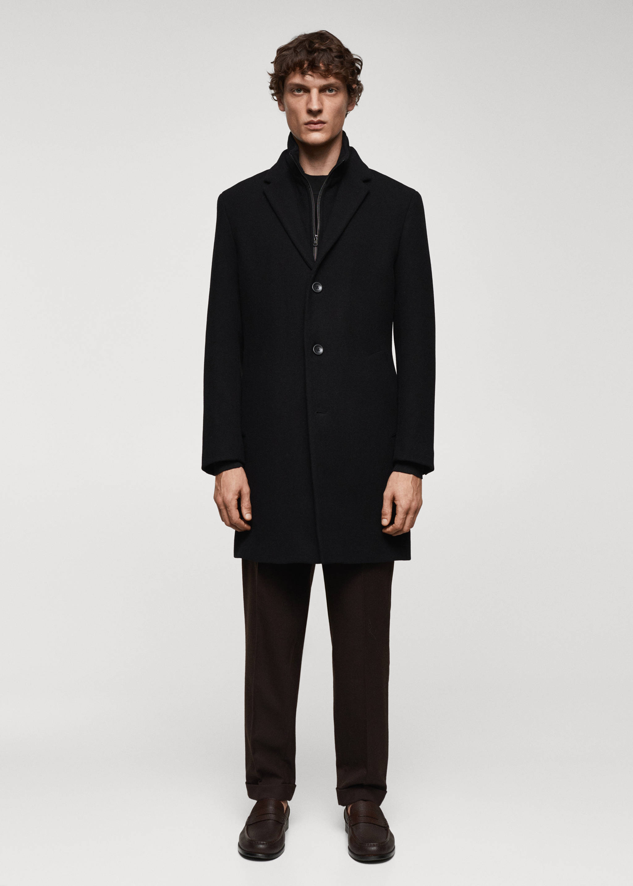 Wool coat with detachable collar - General plane