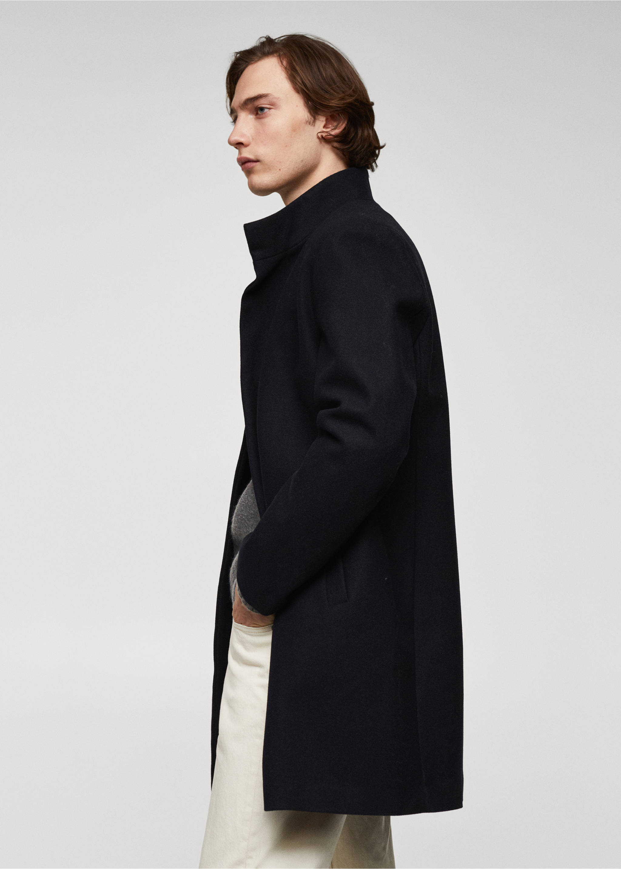 Manteau en laine à col cheminée - Détail de l'article 2, Bleu marine foncé. Ref: 67020627-00.