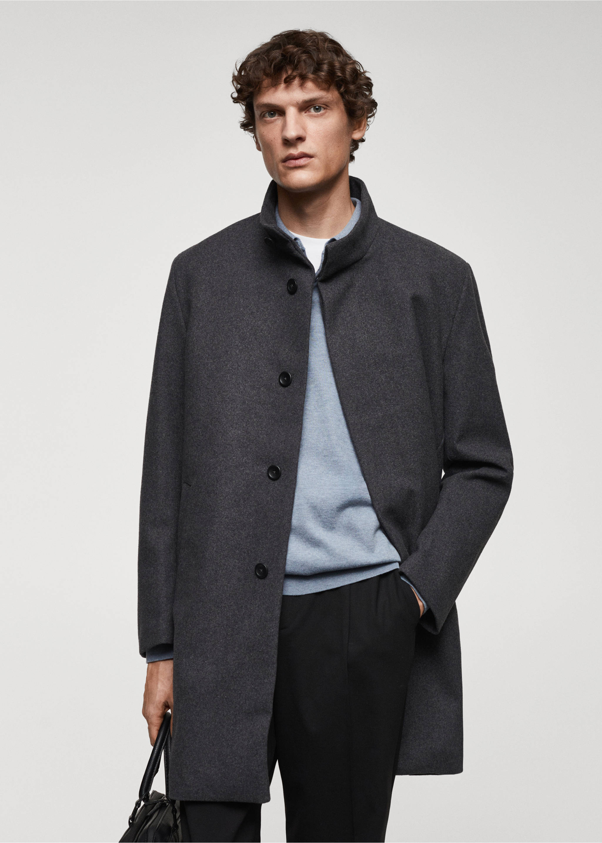 Wool funnel neck coat - Medium plane, Medium Heather Grey. Ref: 67020627-00.