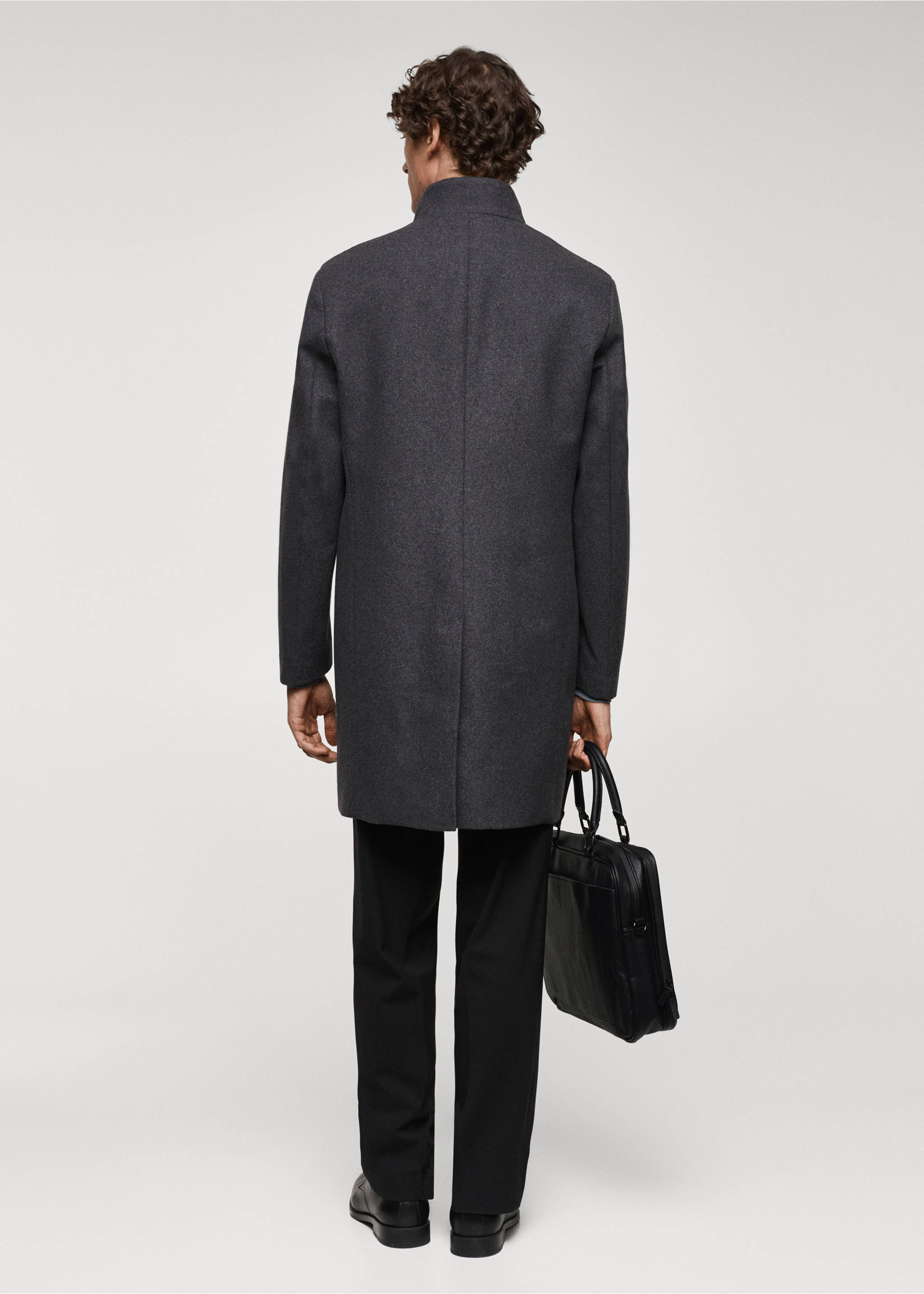Wool funnel neck coat - Reverse of the article, Medium Heather Grey. Ref: 67020627-00.