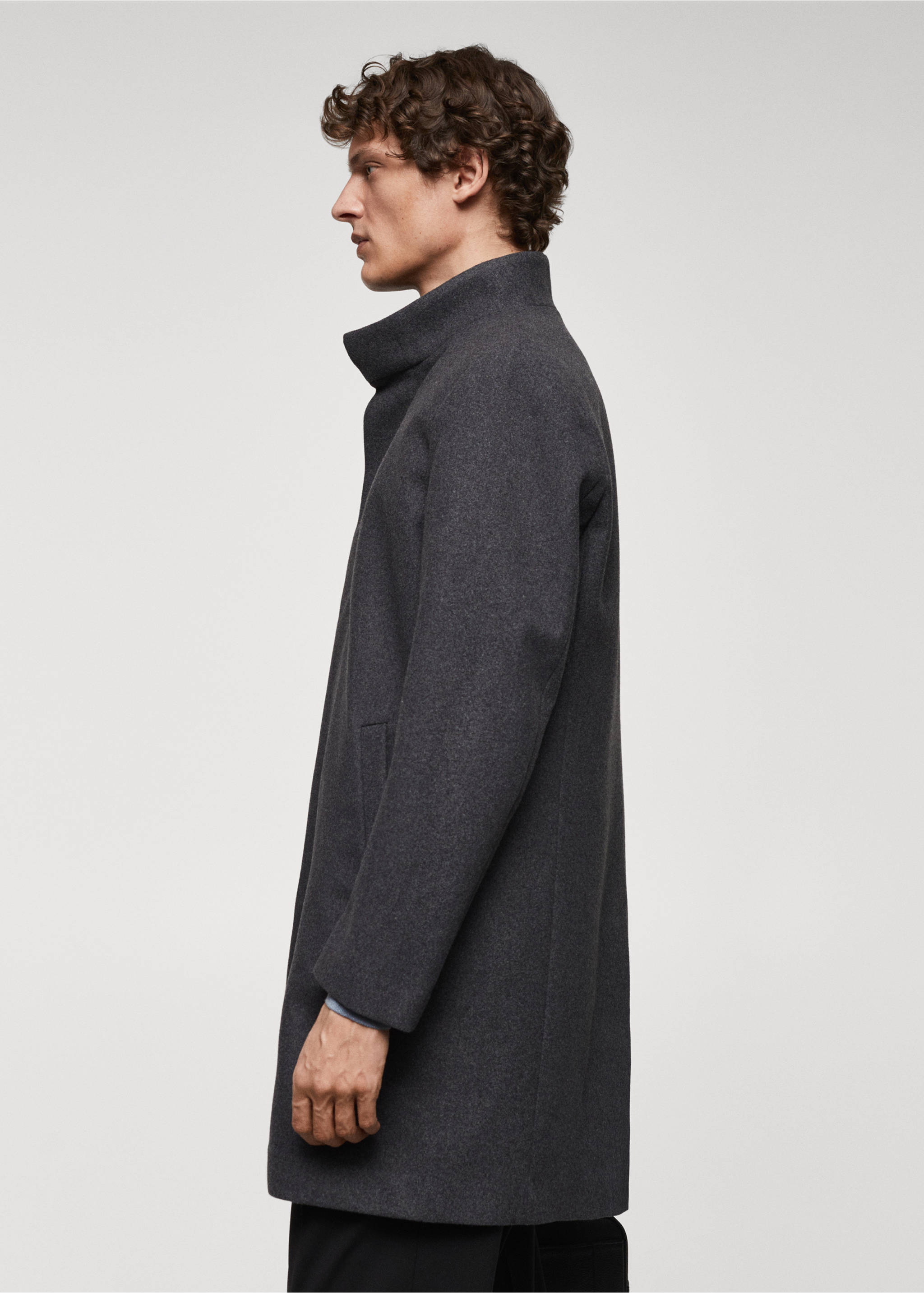 Wool funnel neck coat - Details of the article 2, Medium Heather Grey. Ref: 67020627-00.