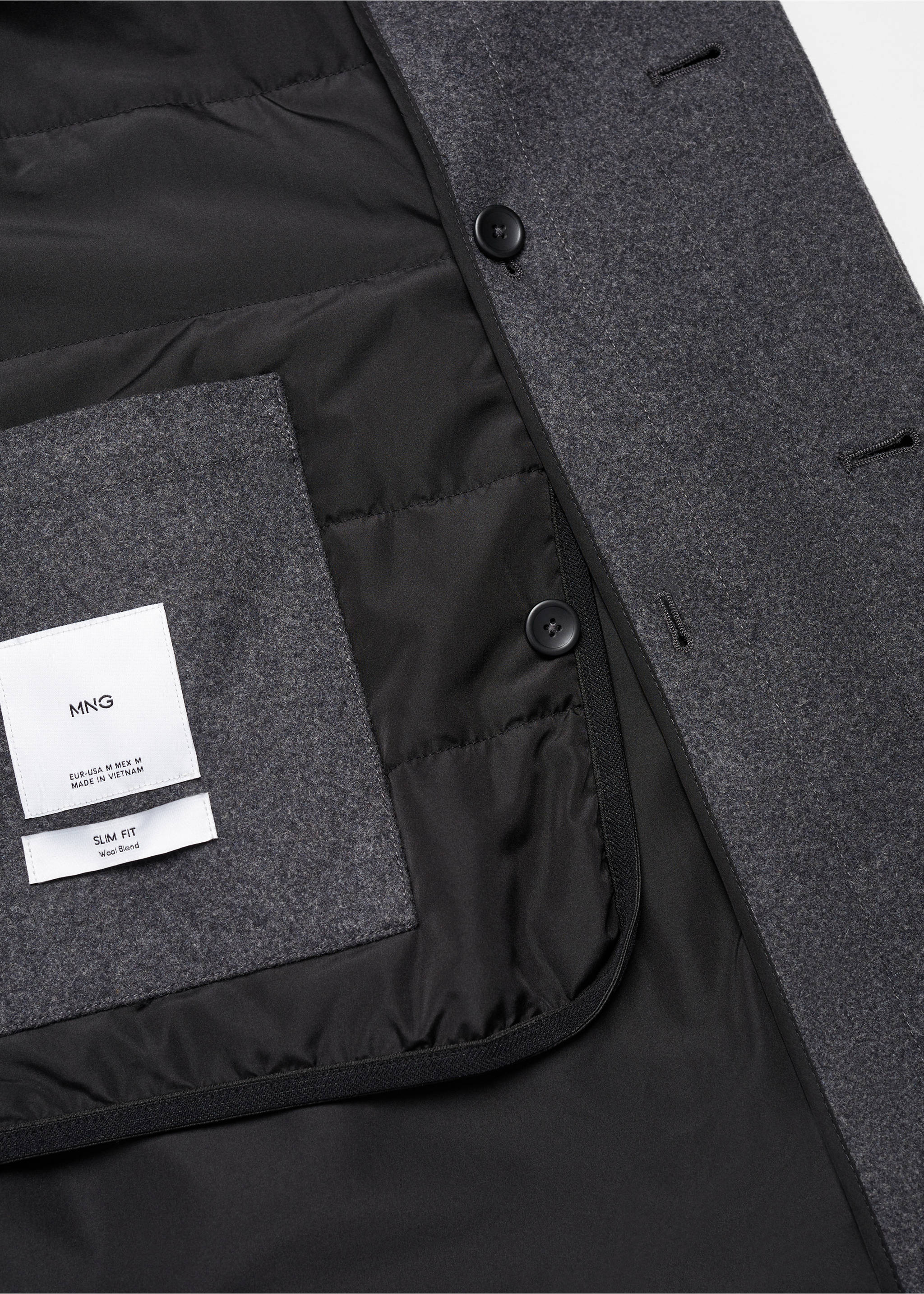 Wool funnel neck coat - Details of the article 8, Medium Heather Grey. Ref: 67020627-00.