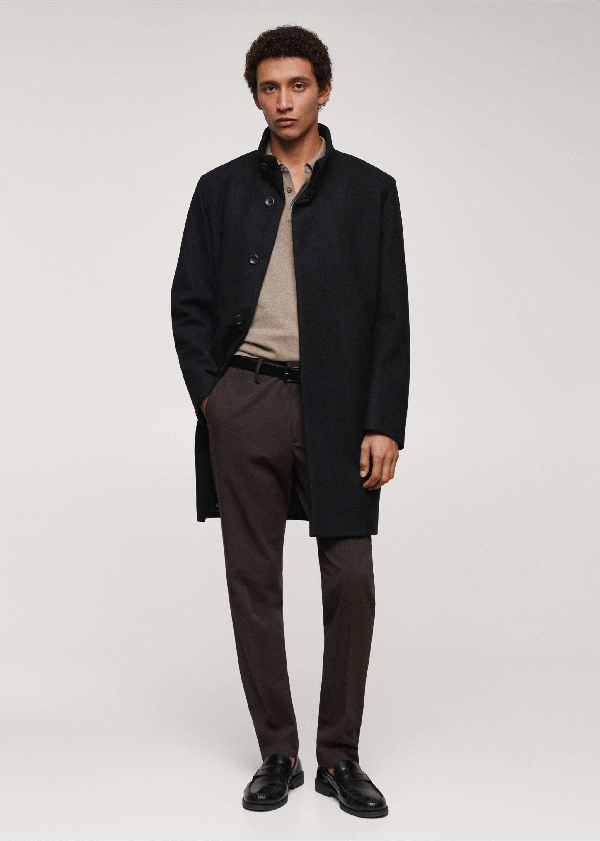 Wool funnel neck coat - General plane, Black. Ref: 67020627-00.