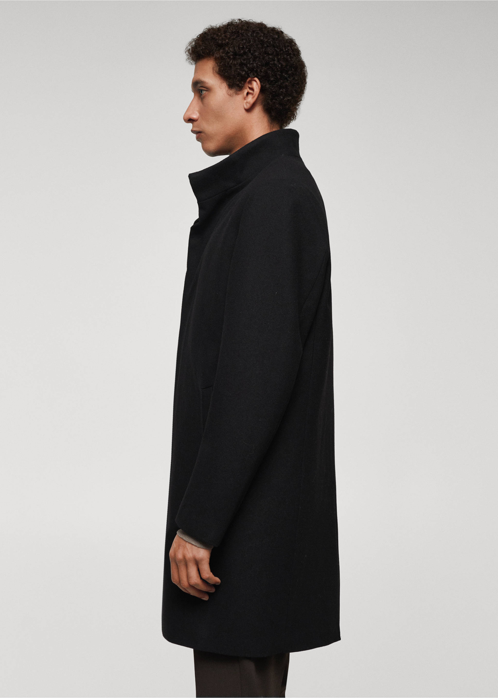 Wool funnel neck coat - Details of the article 2, Black. Ref: 67020627-00.